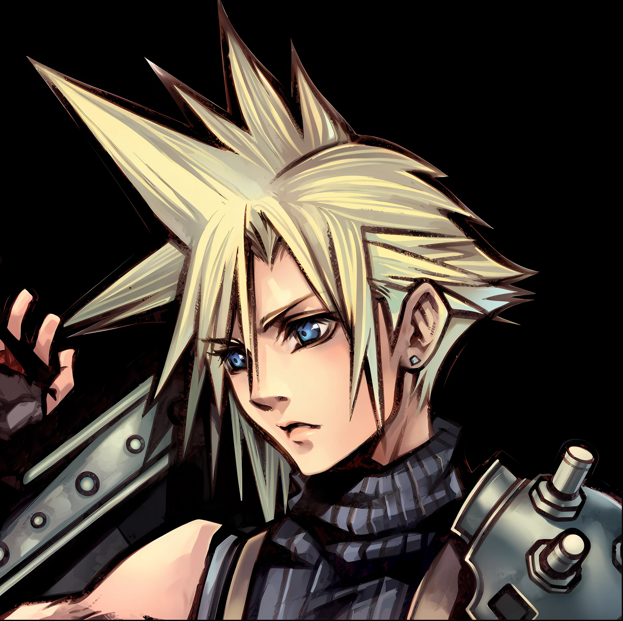 (Masterpiece : 1,8), 64k quality, final fantasy artwork concept, detailed manga eyes, detailed hair, detailed clothes, detailed body, cleaner designs, detailed face pronounced, shiny objects like jewels, see creases on clothes, more coherent clothing, more rounded eyes transparent liquid globular, more colors, more coherent clothing , correct the features of the clothes, better eyes contour, better shoulders, really colorful, coarser line, black line, finishing . (coarser line) (black line) (homogeneous rendering: 1.3)