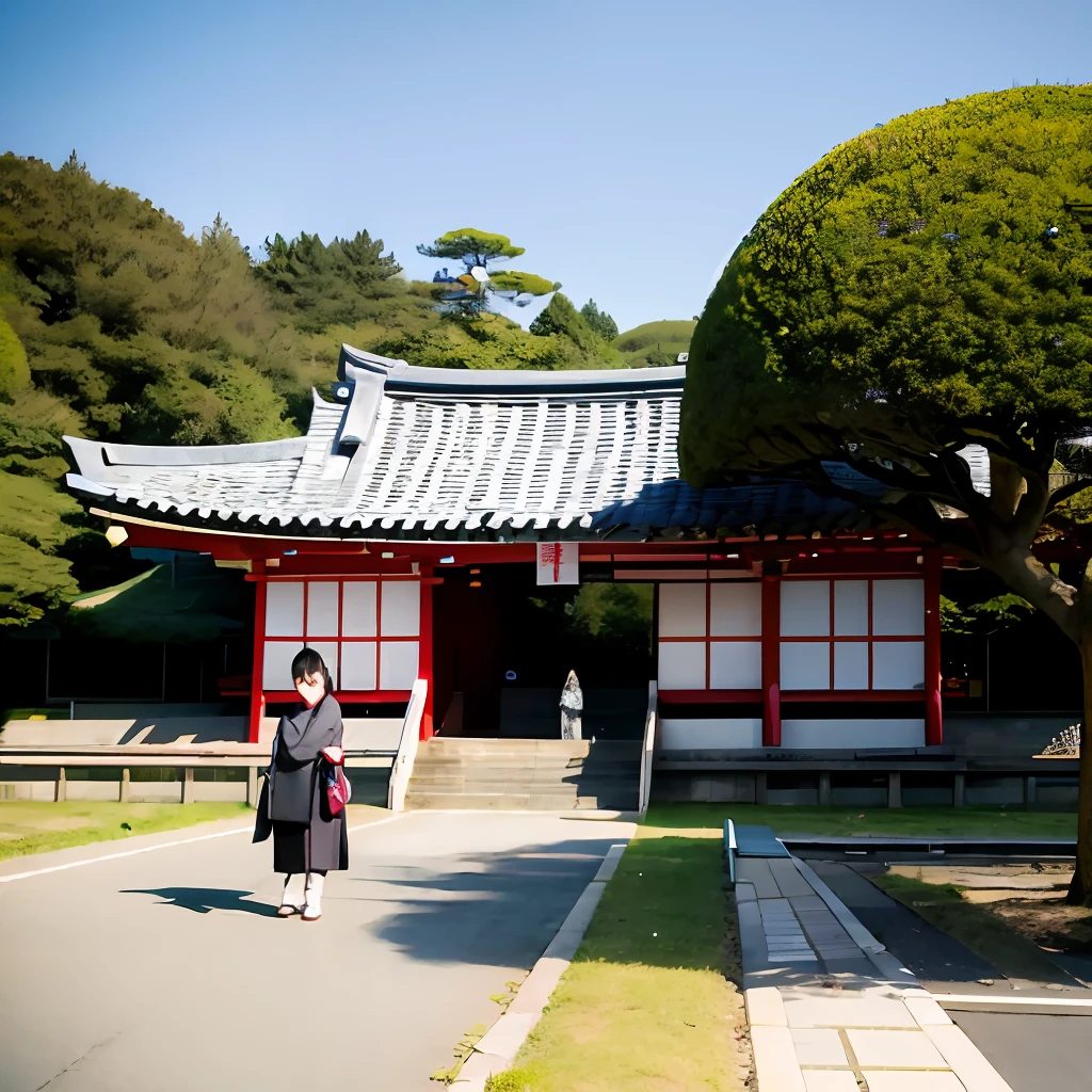 A Japanese Lady　pupils　a park　smil　Turn around