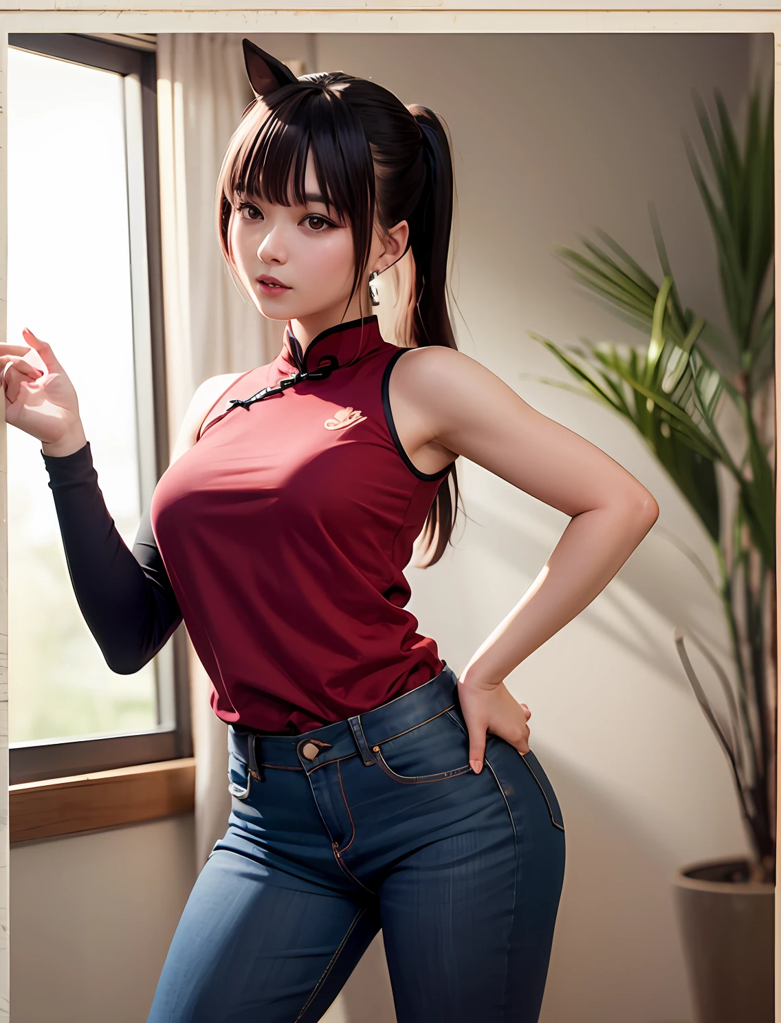 chineseidol,jk,shorter pants,a beauty girl,dual horsetail