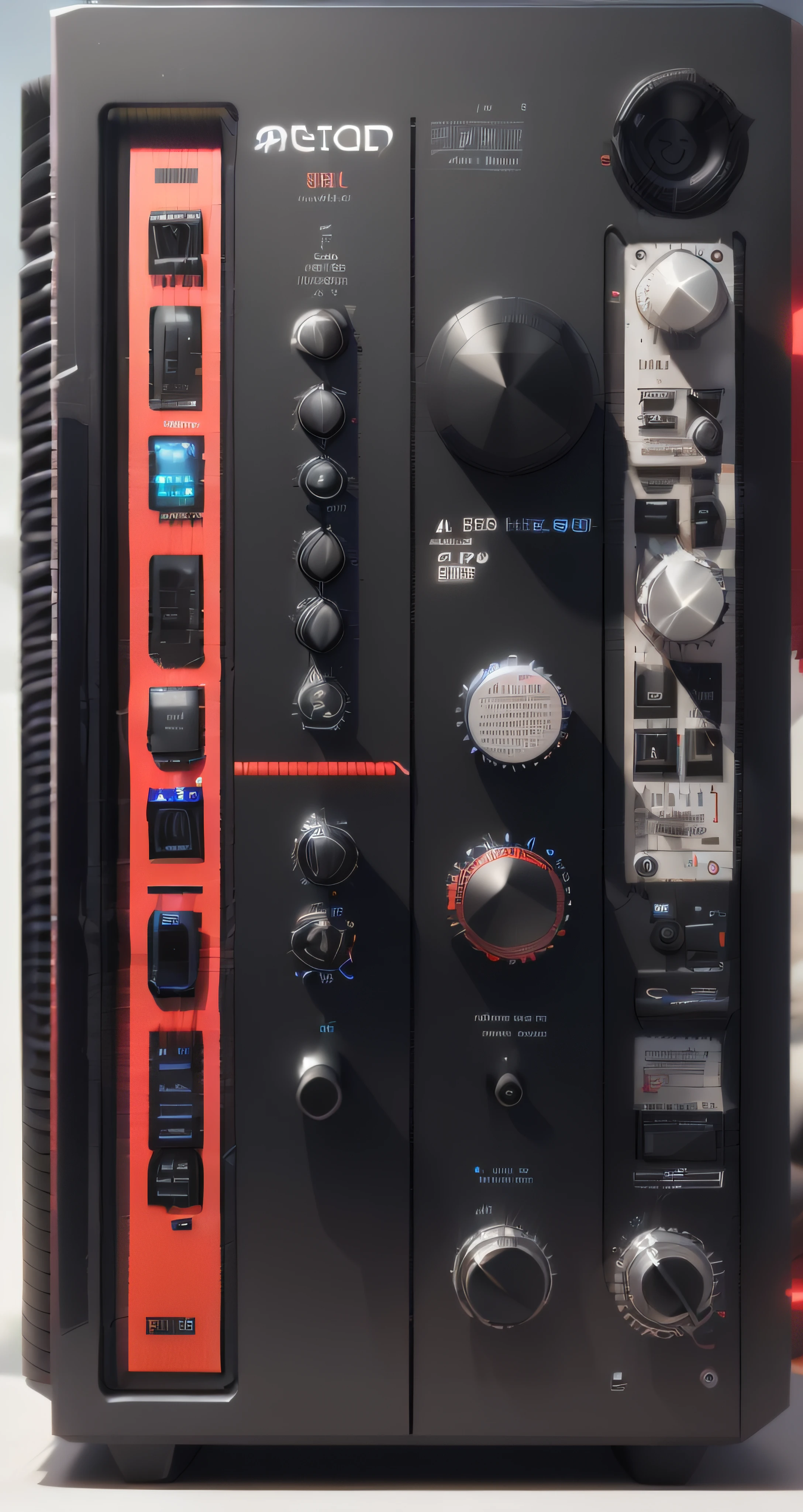 Close-up of black and red mixer with buttons, 3D 8K Octane Rendering, Synestil 800T 8K, fine details 8k octane rendering, Photoreal octane rendering, Mega Details 8K, Octane Cinema 4D Rendering, Octane Cinema 4D Rendering, 8 k octane detailed render, Octane 8K rendering, Octane 8K rendering、Close-up of a radio with a clock on the front, Aesthetics of the Soviet wave, radio, ((((Octane Render, dial, Octane rendering aesthetics, Octane Cinema 4D Rendering, Octane Cinema 4D Rendering, style hybrid mix of beeple, 4 k detail, 4k detail, beeple. Octane Render, 3d render beeple --auto