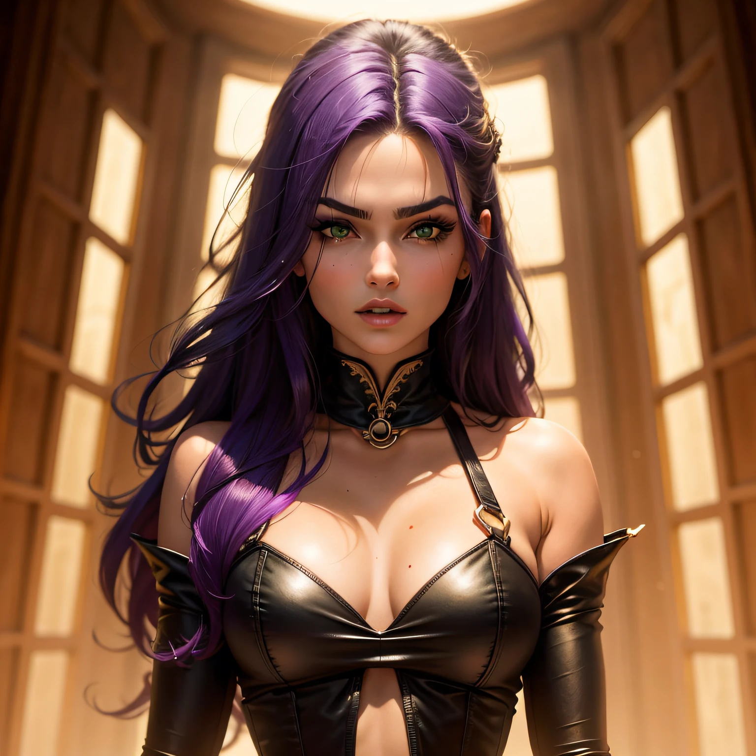linda garota, cabelos roxo, Cabelo longos, cabelos longos, olhos verdes, green eye, sardas, cabelo roxo, empunhando pistola dourada, goma de ouro, Vampire Hunter.