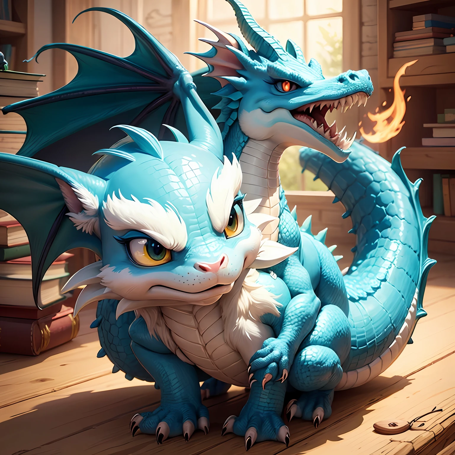 Create cute dragon illustration, for children, fundo branco, The dragon has to have expressions and possessions, para um livro infantil --auto