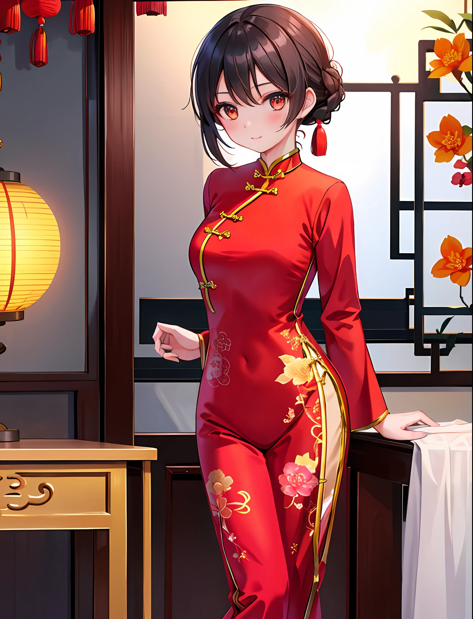 realisticlying,1girl,Chinese knot,Tang suit,独奏,tmasterpiece,Need,on cheongsam,A MILF,mature。