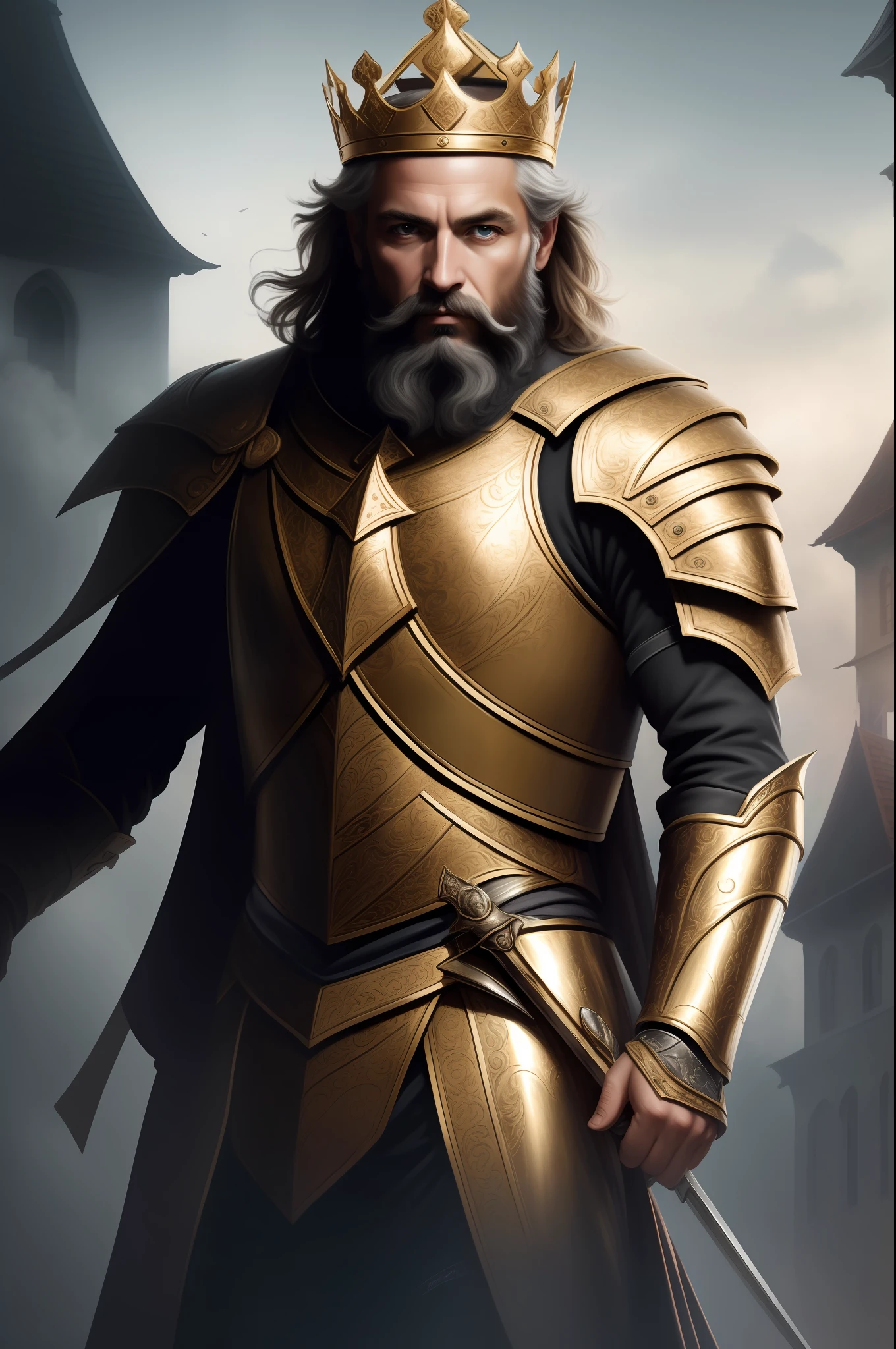 best quality, 500px, cgsociety, 8k, raw photo of (beautiful:1.2) human king, wear king crown, king armor, 40yo, beard, in castle, full body, ambient light, backlight, volumetric lighting, realistic, realistic lighting, cinematic lighting, depth of field, sharp focus, (high contrast:1.2), (film grain)