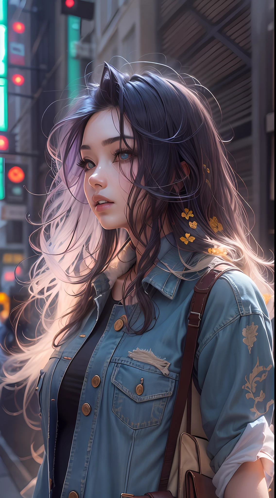 （（best qualtiy））， （（tmasterpiece））， （A detailed：1.4），（（full bodyesbian）），Enhanced dynamic perspective，beautiful sexy girl，夏天，Denim long skirt，little breast，Lateral face，high-heels，Cool dragging，（Lunette de soleil），Come to me，（Future sci-fi city street，Egg-shaped building），（（Lateral face）），Street photography，Bright colors，nighttime scene，high qulity，super-fine，Detailed pubic hair，Accurate，Cinematic lighting，
