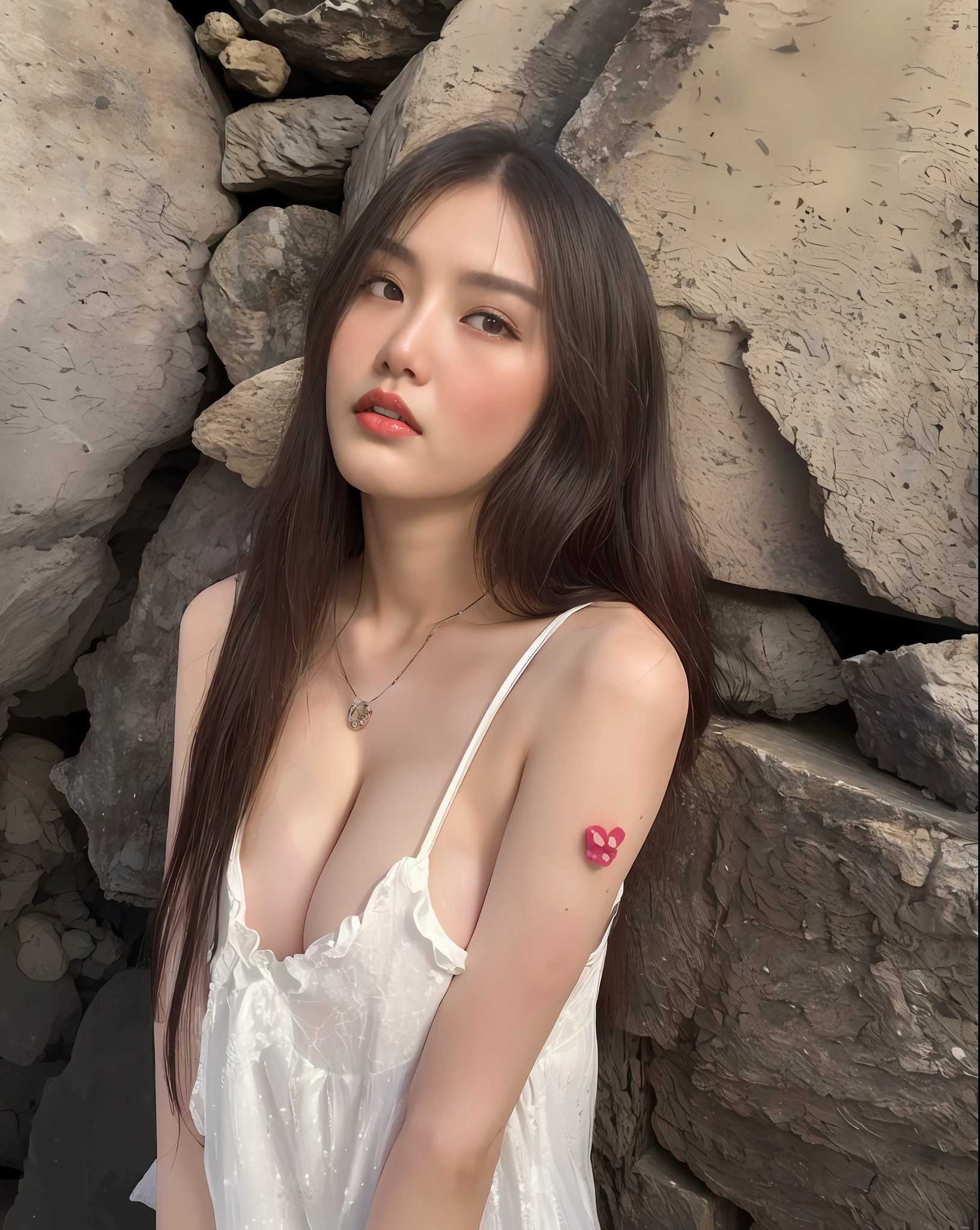 arafed asian woman in white dress posing in front of a rock wall, beautiful south korean woman, gorgeous young korean woman, korean girl, beautiful young korean woman, jaeyeon nam, ulzzang, heonhwa choe, beautiful asian girl, korean woman, jinyoung shin, blackpink jennie, young asian girl, taejune kim, asian girl, asian features