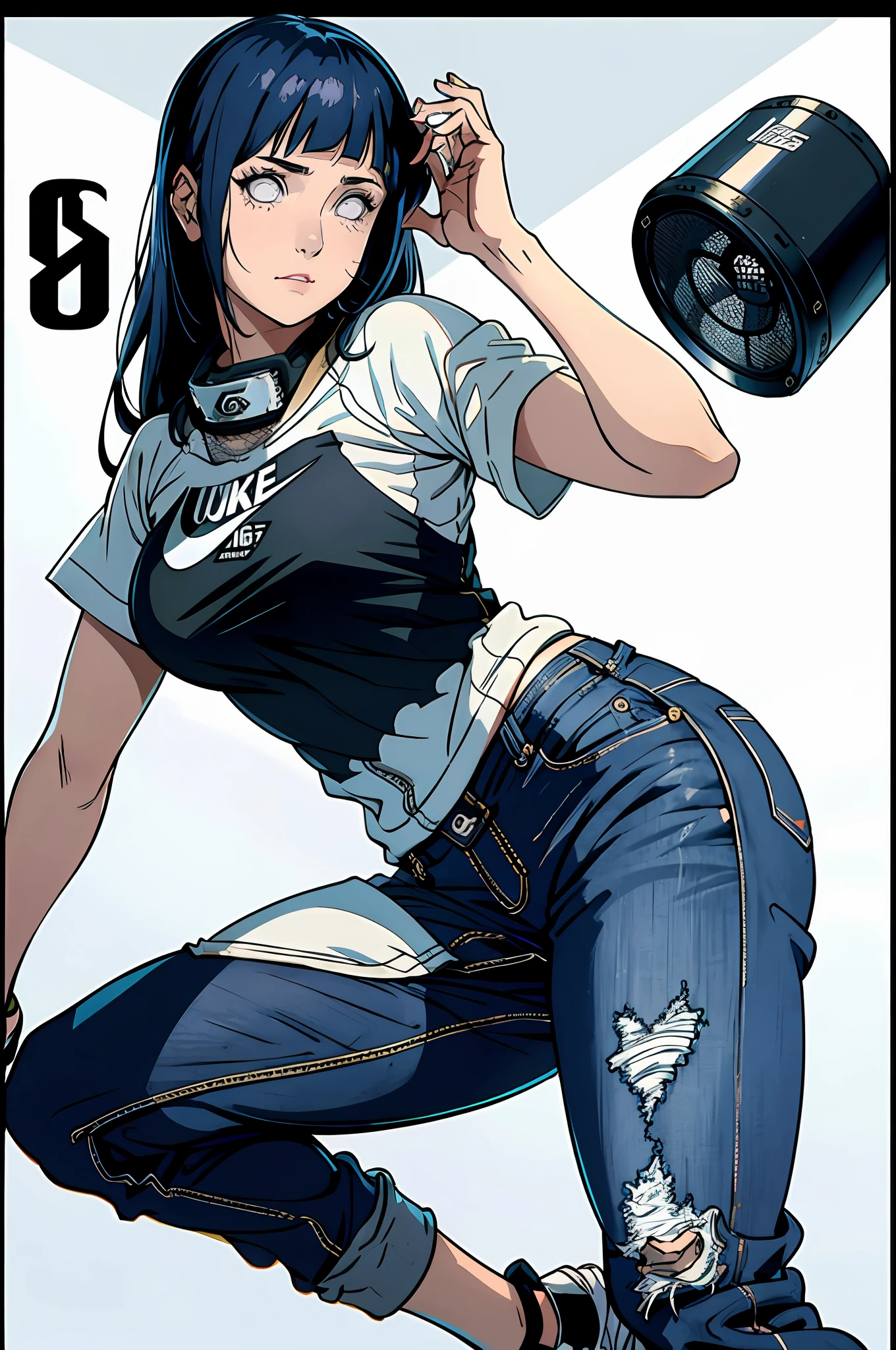 Hinata Hyuga, muito sensual, com roupas de funkeira, brasileira, rio de janeiro, dancing funk, rebolando, bunda grande, pernas grossas, usando um short jeans extremamente curto, usando uma mini blusa, umbigo com pirsing, sneakers Nike, cabelo grande, Speaker behind, muito realista, extremamente sexy, 8k, 8k extremamente detalhado), (um extremamente delicado e bonito), (obra-prima), (melhor qualidade: 1.0), (ultra highres:1.0)