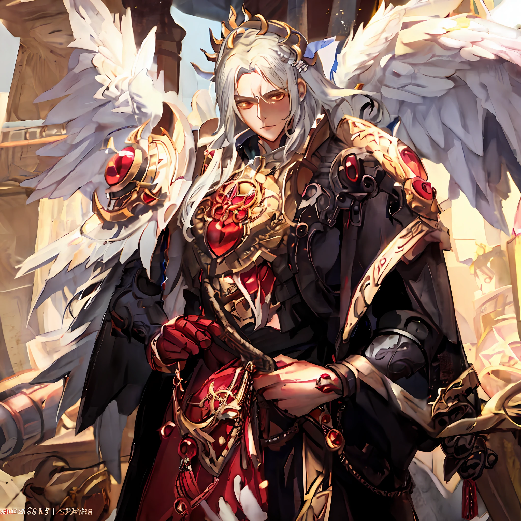 Anime - style image of a male angel with a sword and a helmet, by Yang J, Keqing from Genshin Impact, zhongli from genshin impact, G Liulian art style, beautiful male god of death, high detailed official artwork, 2. 5 D CGI anime fantasy artwork, ( ( The king of artificial intelligence art ) ), shadowverse style
