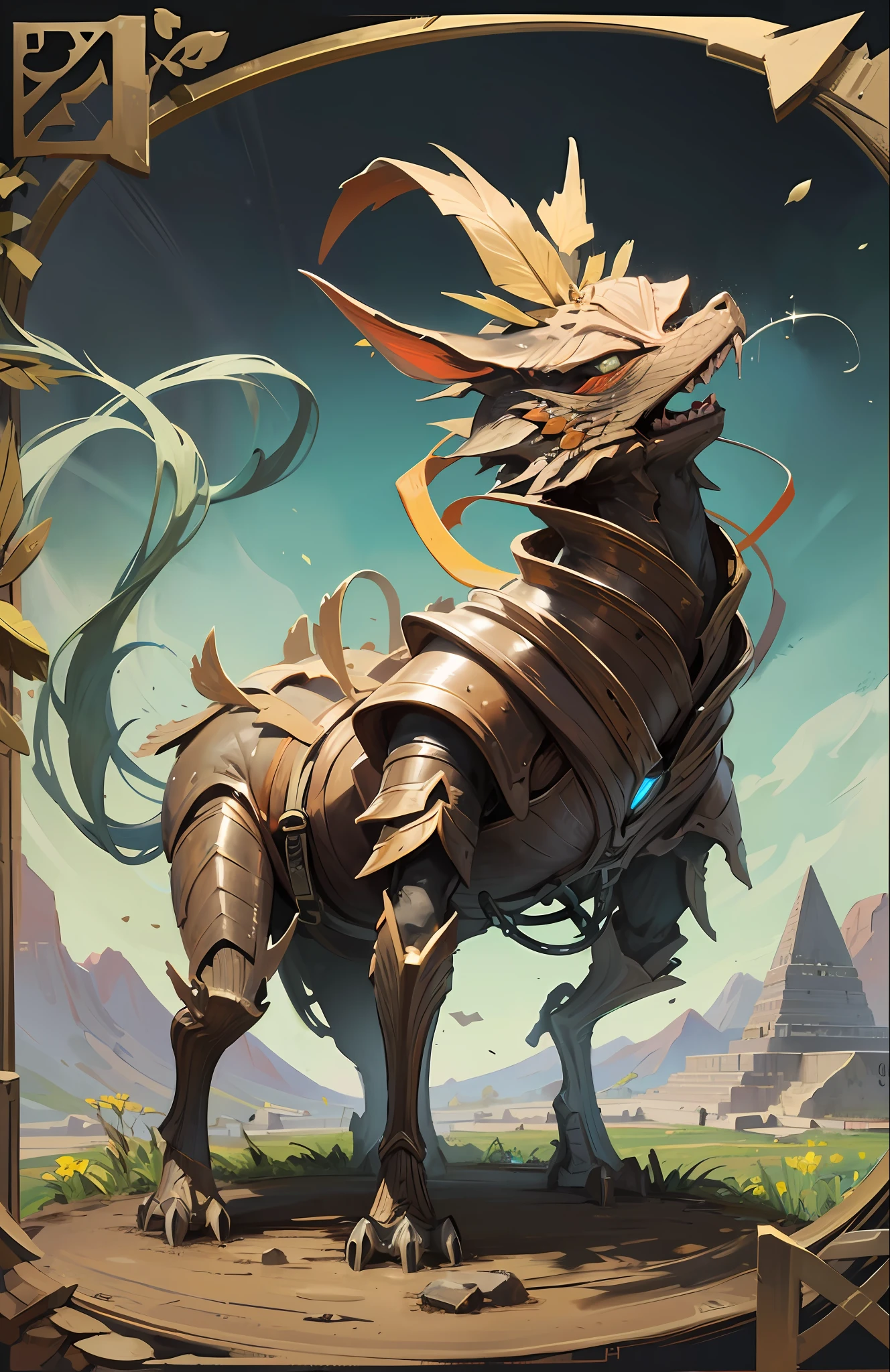 best qualtiy，tmasterpiece，Need，（（A sealed desert pyramid creature）），guarding，supporting，game original painting，Hearthstone painting style，Painful expression，Living off the soil，Non-human（Soil attribute 1.2），Flattening（1.4），Textured，Dark simple background --auto --s2