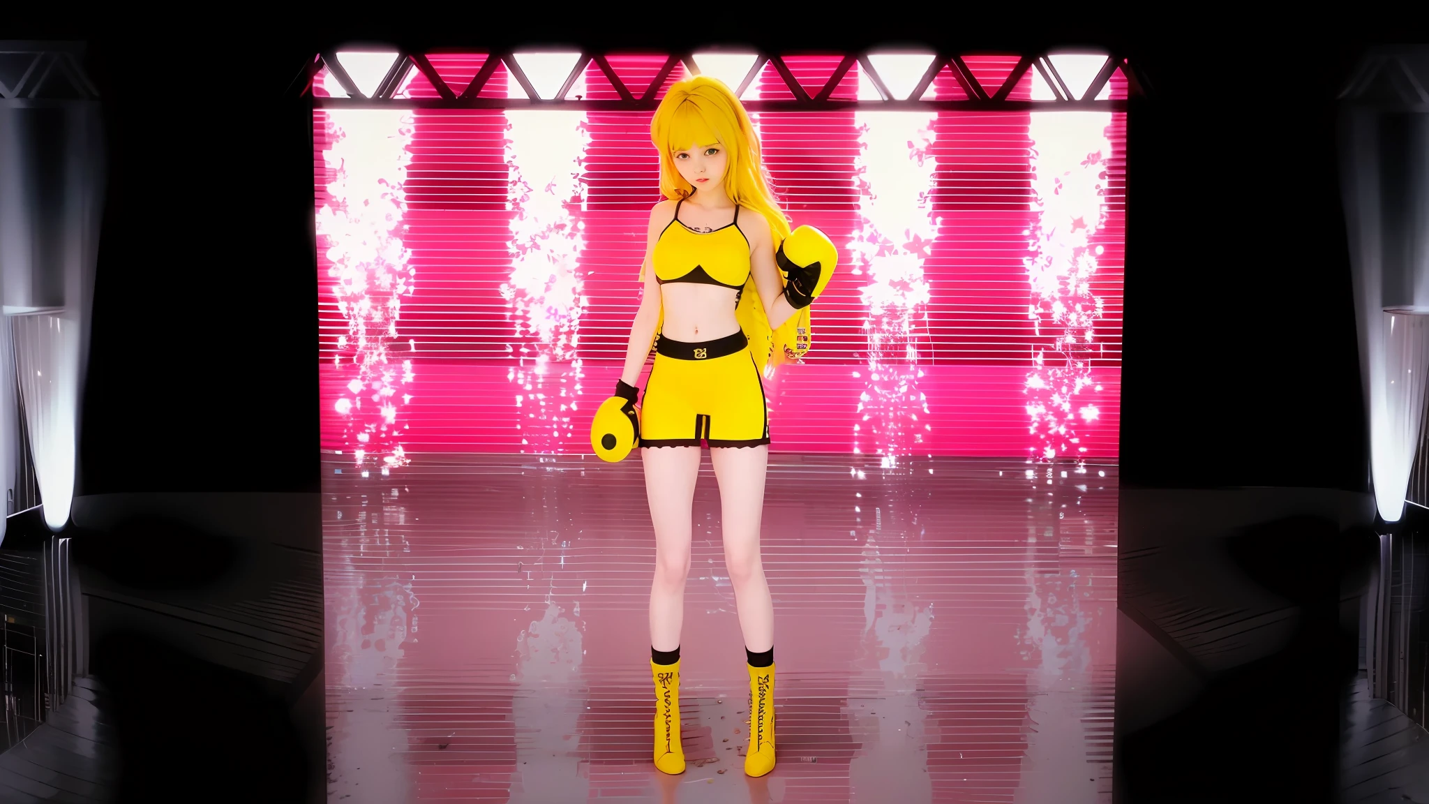 (8k, RAW photo, best quality, masterpiece:1.2), (realistic, photo-realistic:1.37),1girl,cityscape, night, wet, professional lighting, photon mapping, radiosity, Korean Doll,torn , large breasts, white dress, boxing