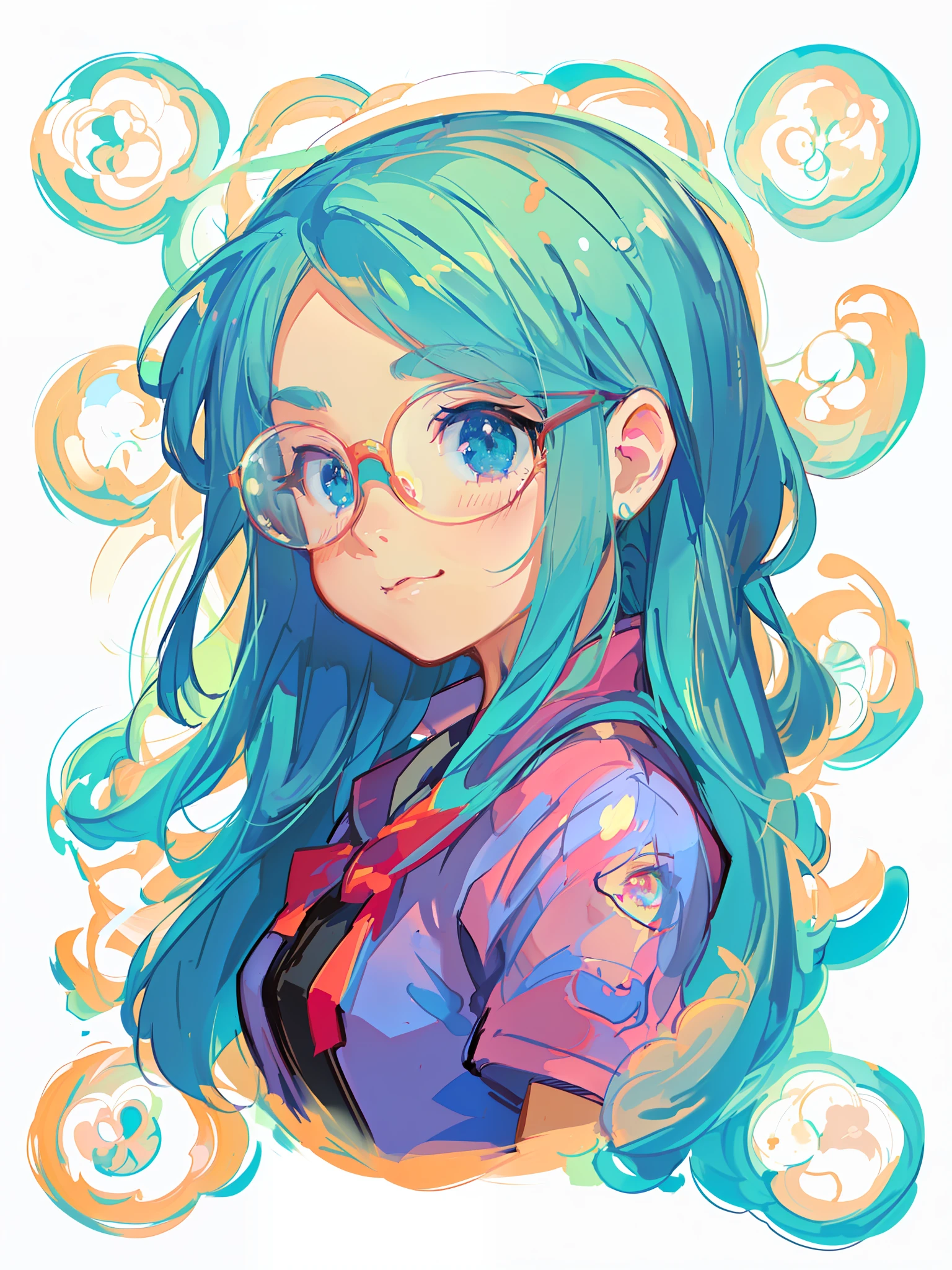 anime girl with blue hair and glasses in front of a background of bubbles, anime style portrait, 2 d anime style, anime moe artstyle, anime style illustration, beautiful anime portrait, portrait of cute anime girl, digital anime illustration, cute art style, anime girl with teal hair, detailed digital anime art, cute anime girl portraits, anime portrait, portrait anime girl