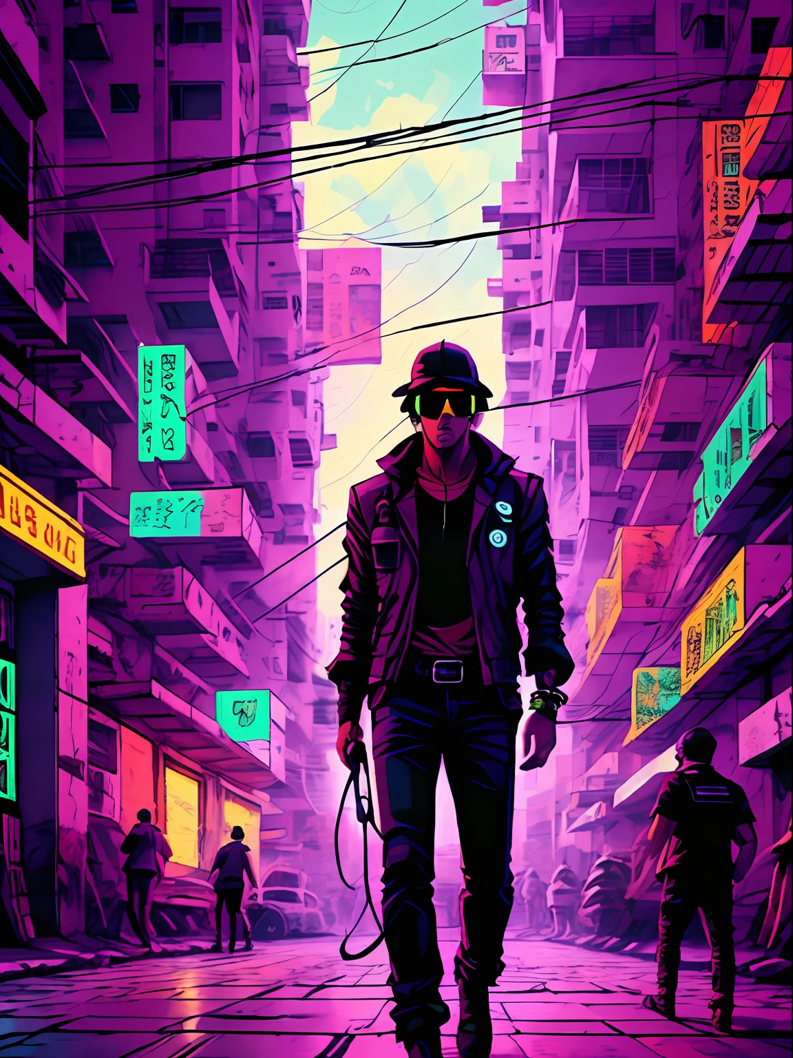 parede de fundo todo com luzes neon coloridas estilo cyberpunk