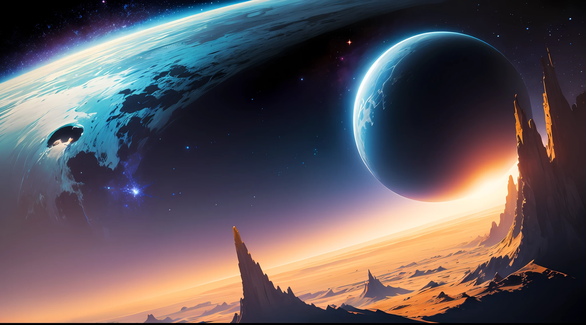 space as seen from a planet, paisagem com galaxias, branco e preto --auto