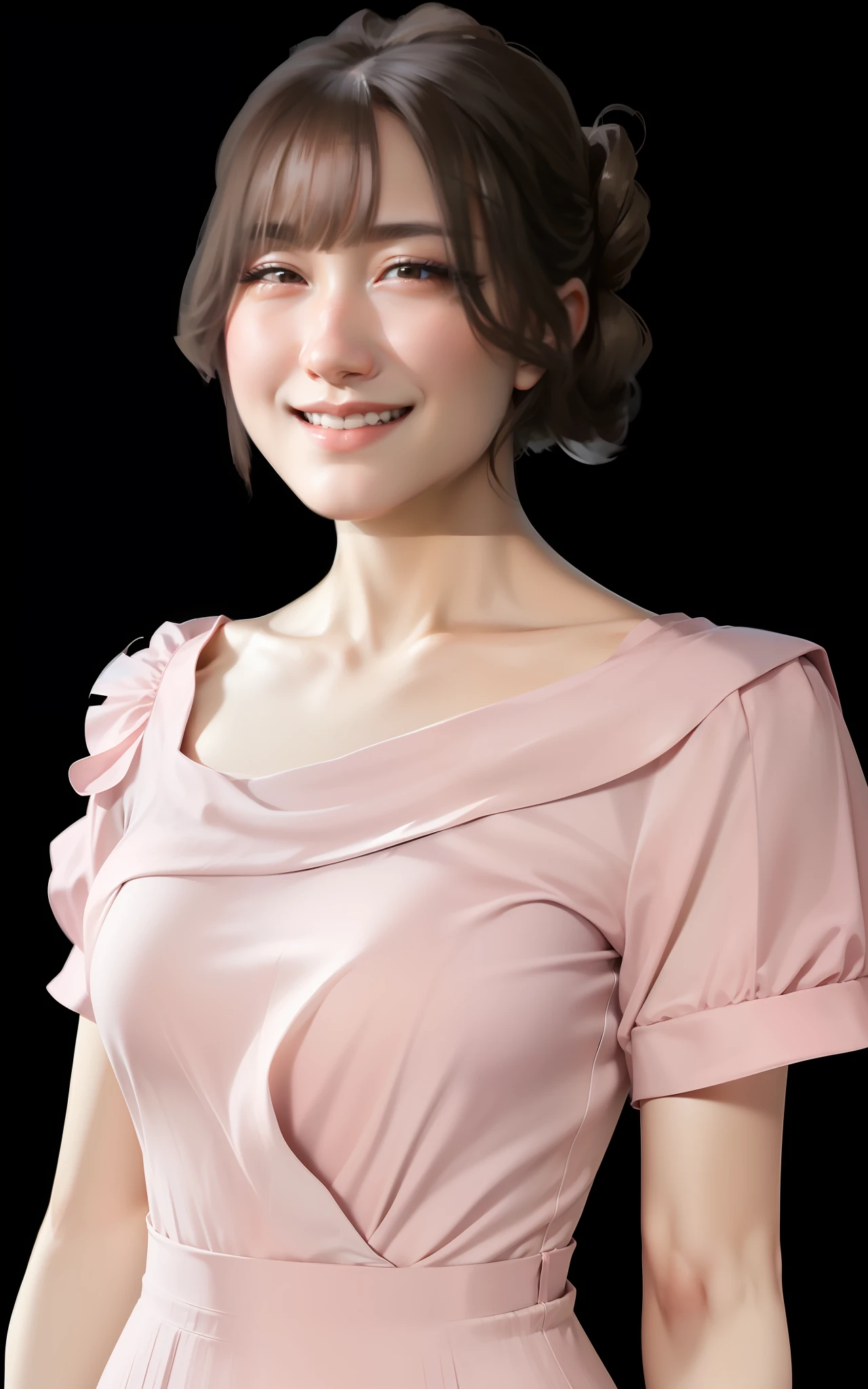 Japan Women, goddes, (Dress), Light pink dress, Smallest dress, Tight Dress, Simple Cut Dresses, Perfect figure, Upper body, Ball head, fine skin texture and cloth texture, Detailed eye texture, Big eyes, detailed eyeball, long eyelashes, fine eyelashes close-up, Double eyelids, lightsmile, 8K, Highest image quality, masutepiece, 超A high resolution: 1.2, draped fabric, beautiful female photo with elegant style theme, Light pink, Light pink, Aravi woman in light pink dress, Photography mode, Soft fabric, Fine fabric texture, Dress, fluent dress, Elegant dress, Elegant dress, wearing dress, Elegant dress, wearing dress,