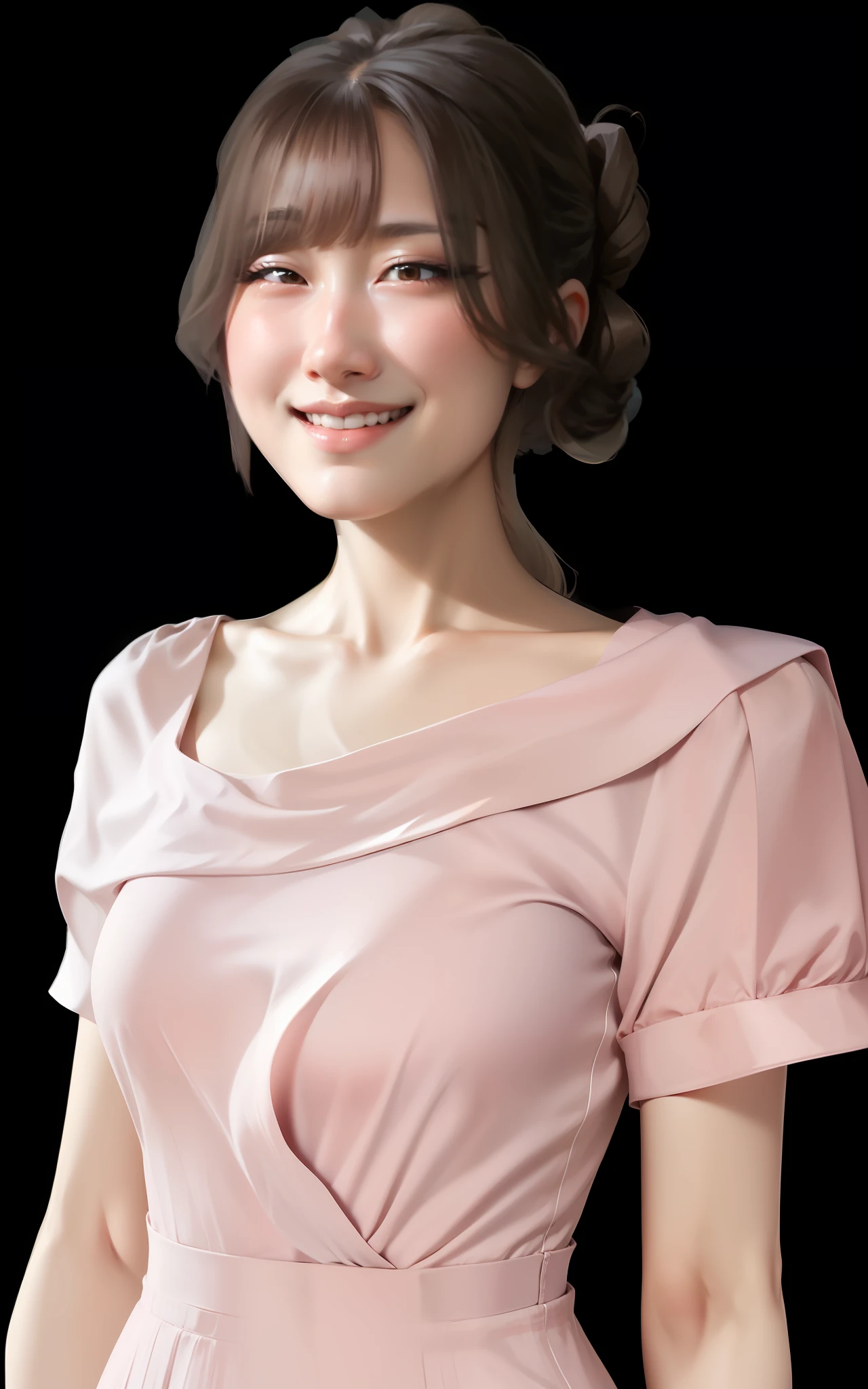 Korean Women, goddes, (Dress), Light pink dress, Smallest dress, Tight Dress, Simple Cut Dresses, Perfect figure, Upper body, Ball head, fine skin texture and cloth texture, Detailed eye texture, Big eyes, detailed eyeball, long eyelashes, fine eyelashes close-up, Double eyelids, lightsmile, 8K, Highest image quality, masutepiece, 超A high resolution: 1.2, draped fabric, beautiful female photo with elegant style theme, Light pink, Light pink, Aravi woman in light pink dress, Photography mode, Soft fabric, Fine fabric texture, Dress, fluent dress, Elegant dress, Elegant dress, wearing dress, Elegant dress, wearing dress,