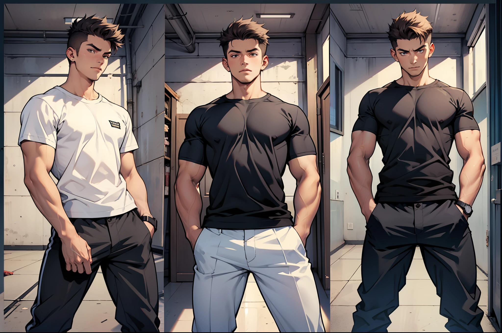 A 20-year-old man in a white shirt and pants in several different poses, imagem sem fundo