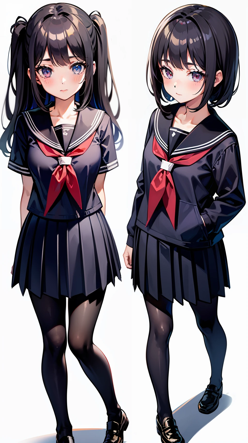 multiple views,1girl,serafuku,school uniforms,simple background,white background,full body,