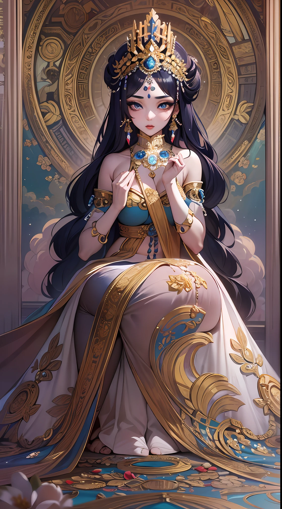 Asian princess godess, most beautiful girl in the world, ((with the most beautiful face, body, hair, eyes, lips)), and the most celestial outfit, stunning art and so unique that is mesmerizing and enchanting for everyone