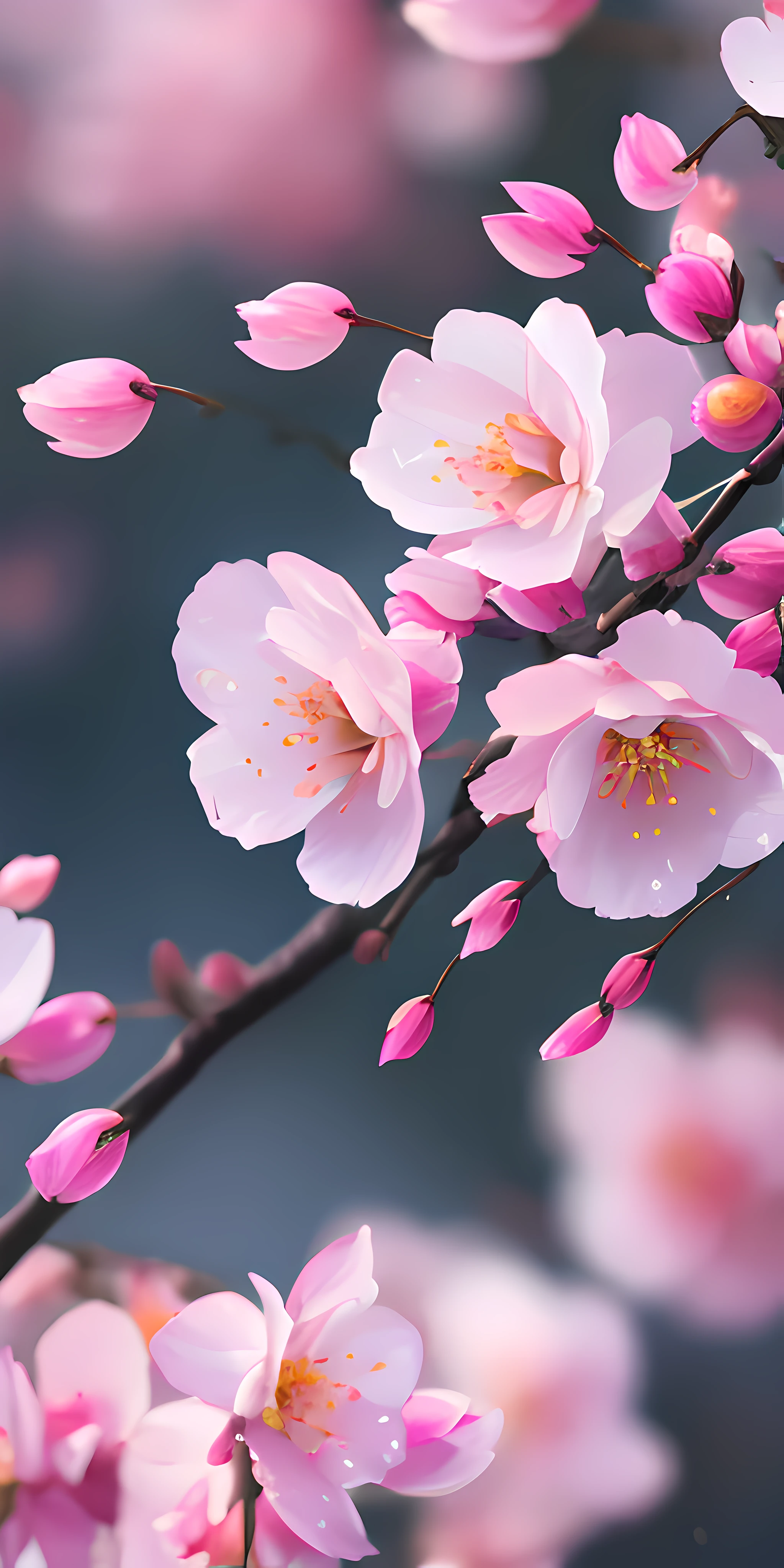 best quality, masterpiece, rainy, willow, peach blossom, dancing petals, high resolution, 8k uhd, high quality, volumetric lighting, high resolution, 4k, 8k, bokeh
