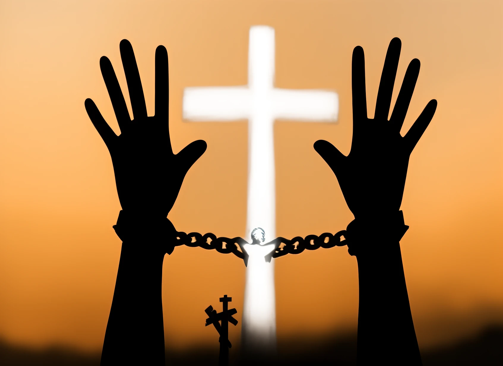 A closeup of two hands chained to a cross, chains broken on hands, dormente em cadeias, salvation, chains on hands, ((Correntes)), Cristianismo, shackles in his hands, the the man is wrapped in chains, desafiando a deus, the best lack all conviction, iStockphoto, liberdade, Content, prisioneiro, escapar, ego tomado, crucifixion