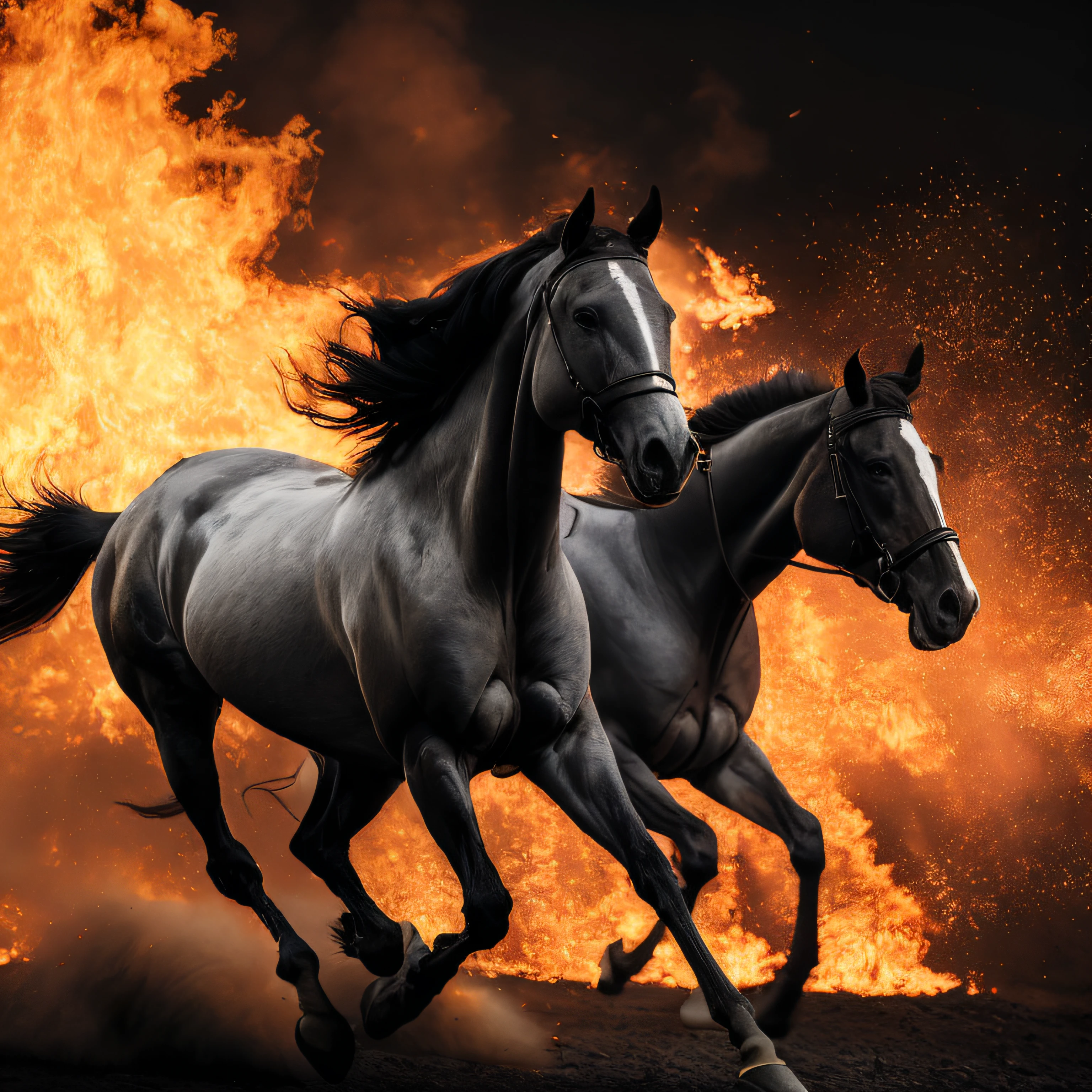 a running horse on fire,(redfire:1.3), good hand,4k, high-res, masterpiece, best quality, head:1.3,((Hasselblad photography)), sharp focus, (cinematic lighting), collarbone, night, soft lighting, dynamic angle, [:(detailed face:1.2):0.2], outside, city,monochrome background --auto