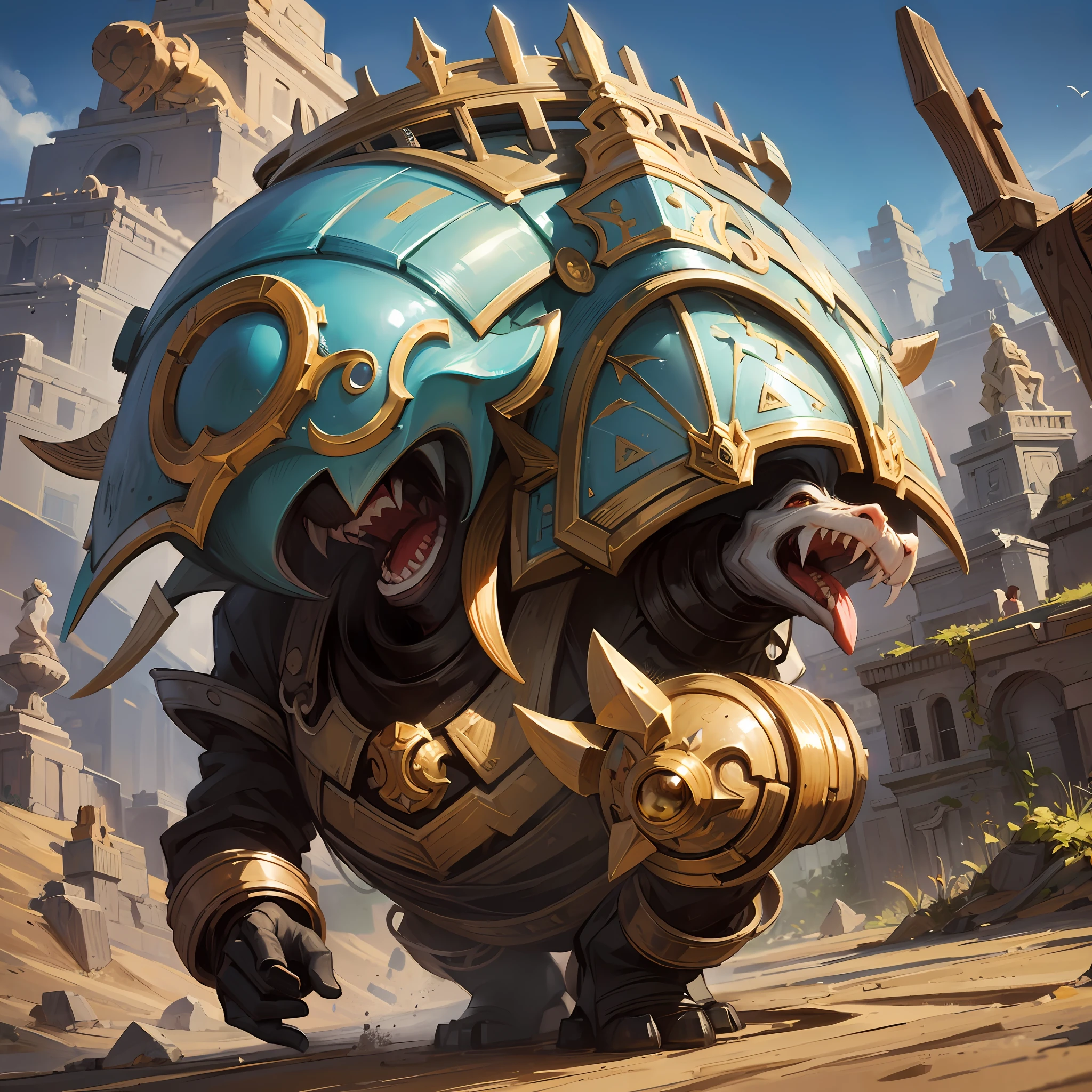 best qualtiy,tmasterpiece,Need,((A sealed desert pyramid creature)),guarding,supporting,Hearthstone painting style,Funny expressions,Living off the soil,Non-human(Soil attribute 1.2),Flattening(1.4),Textured,Dark simple background --auto --s2