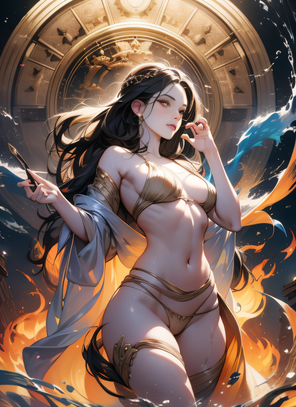 cloudy night sky storm, sunset red clouds storm cloudy, rough sea, psychedelic waves, skin and clothes wet with water, drops of water, floating bubbles, magical lights,face by tom bagshaw art station,, Moon Goddess, Full Length Figure, Contemptuous Gaze, Detailed Face, (Naked: 1.4), (See-Through Lingerie: 1.3), Gold Decoration, Black Plain Background, High Contrast, Masterpiece, Best Quality, Best Quality, Cinematic Lighting, Photorealistic,Goddess maiden, gorgeous, splashing, flame, flowing pen and ink,view of pubic hair,Goddess maiden, gorgeous, splashing, flame, flowing pen and ink,full female body, beautiful caucasian girl close-up, body in dynamic movement, oil, digital art, splash, full body,art by Sakimichan,oriental mandala tattoo, fractal background, silver and gold and bronze spirit, natural skin moistened with water, slight smile, view from below, perfect golden eyes, long curly black hair, floating antique clock, lamp ancient, splash,seductive pose, visible pubic hair, breasts visible,full body, black hair, Transparent clothing, slight smile,Jean-Baptiste Monge style, bright, beautiful , splash, Glittering , cute and adorable, filigree, , rim lighting, lights, extremely , magic, surreal, fantasy, digital art, , wlop, artgerm and james jean,floating antique clock, lamp ancient, splash,floating antique clock,face by tom bagshaw art station, view from below,
