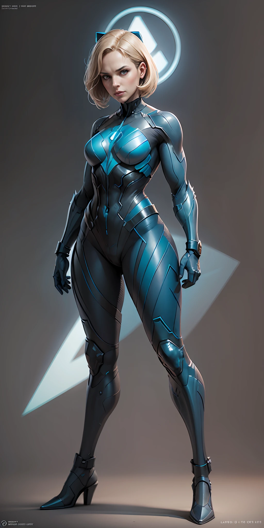 Invisible Woman from Marvel, frontal, full-length, looking at the camera, facing the audience, standing pose, simple background, three-dimensional light, detailed full-body concept, sleek digital concept art, beautiful full-body concept art, art trend, CGsociety full-length,