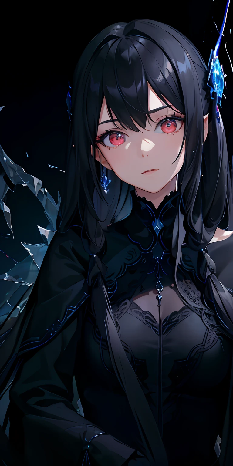 death, blood, night, darkness, (fantasy), infinity, deep blue sky, abyss of knowledge, knowledge, ((masterpiece)),(((extreme))),((beautiful detailed eyes)),(eyelashes) , monster, (1 female), blue hair, long hair, abyssal eyes, shiny skin, oil, small chest, (bird body, feathers), rags, Tzeentch, elf, extremely fine CG unity 8k wallpaper, masterpiece ,((ultra-detailed)),((illustration)), colorful, wallpaper, energy, unknown horror, arcane, magic surrounding, magic surrounding, magic wand, book pages, flying all over the sky, knowing what it is, predicting the future, understanding the past , Infinite Wisdom, Blue Flame, Warlock, Magic Circle, Pentagram, Mantra, Mantra, Singing Magic,