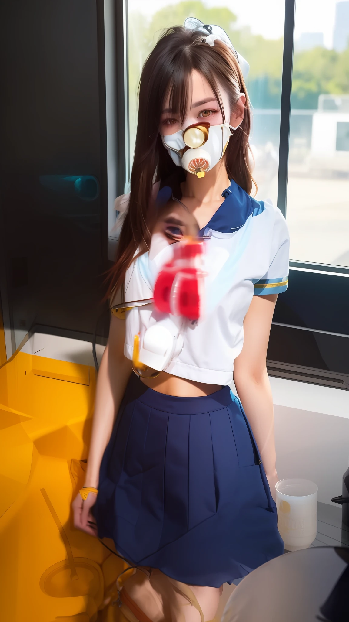 A stunning intricate full colour upper body photo of man wearing glasses, (wearing a yellow lab coat and a gas mask on the head), bald,
epic character composition,
by ilya kuvshinov, alessio albi, nina masic,
sharp focus, natural lighting, subsurface scattering, f2, 35mm, film grain