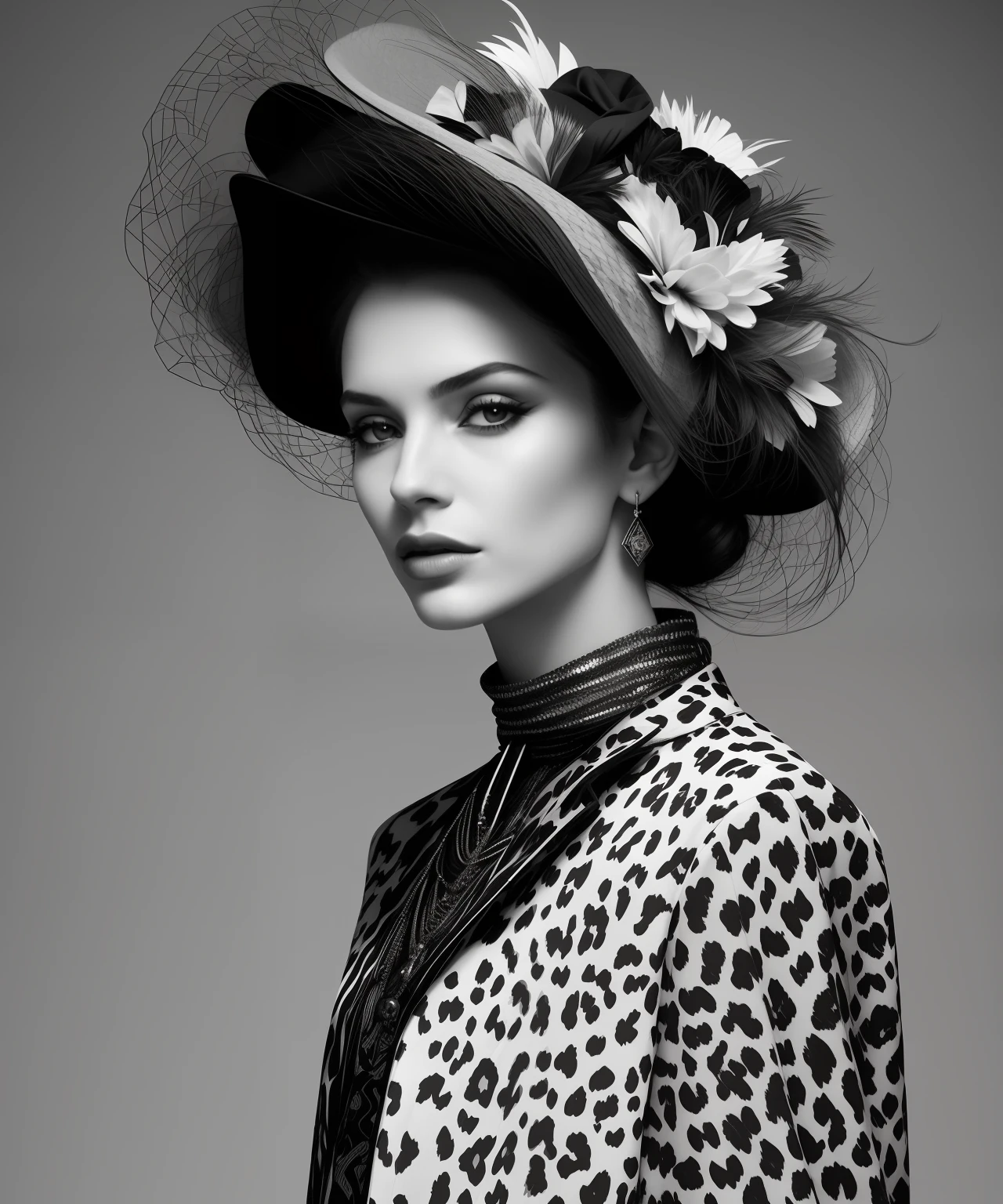 Arafed woman in a leopard print coat and hat, imagem editorial, retrato de moda, Fine Art Fashion Magazine Estilo, editorial de moda, Editorial Oficial da Dior, retrato editorial, Editorial Oficial da Vogue, editorial da revista de moda, Directed by: Mirabello Cavalori, modelo editorial, fotografia de moda fine art, Patrick Demarchelier, fotografia editorial, inspirado em Clifford Ross, Fotografia de moda editorial