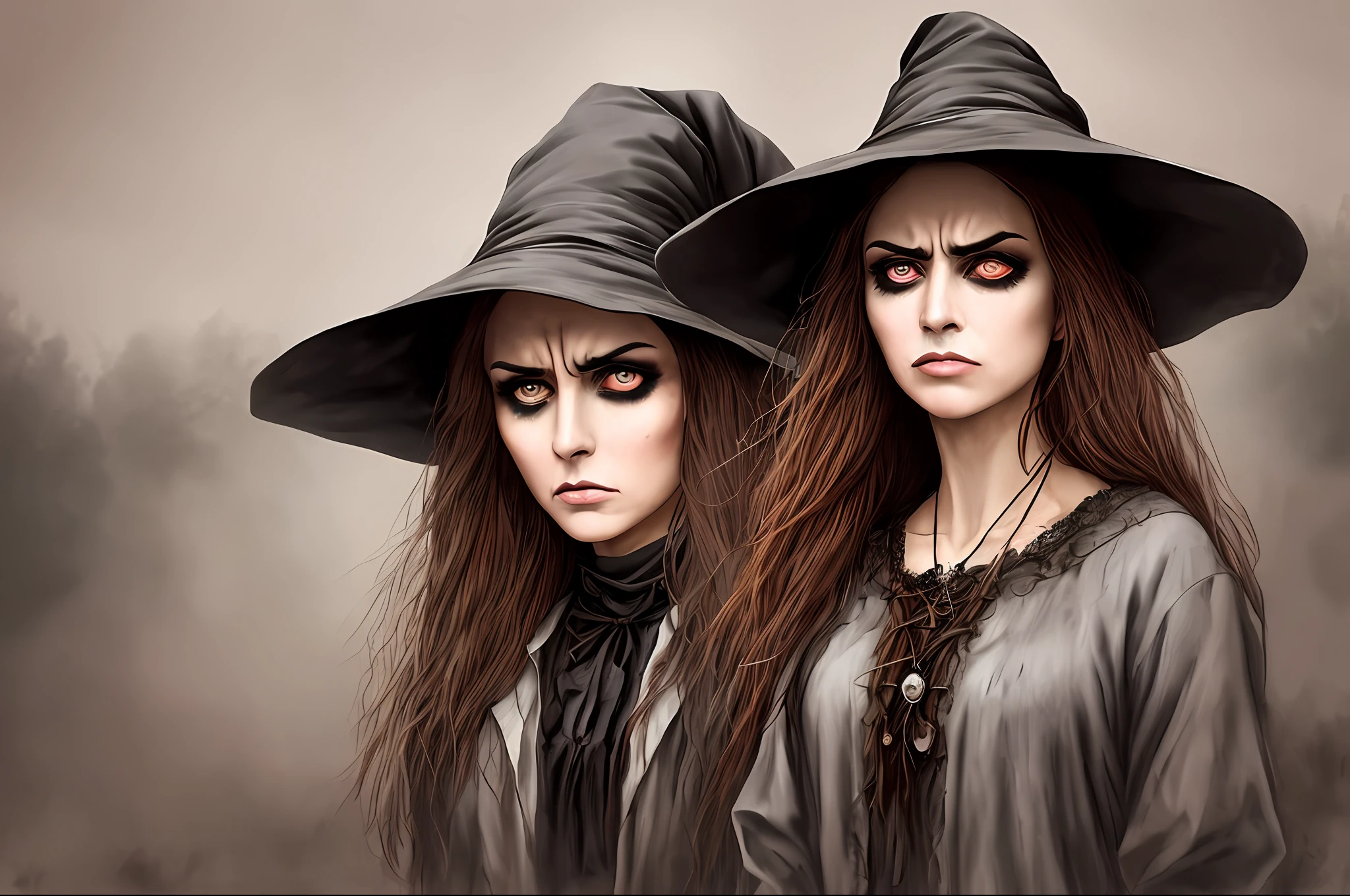 young girl, big eyes, black hair, cute face, beautiful face, symmetrical face, pale skin, slim build, thin hands, thin, very long hair, gothic style, natural colors, drawing, illustration, digital art, brush drawing, hyperdetalization, lots of details, medieval clothing, realism, hyperrealism, photo, clear iris of the eye, glare on the eyes, ((grey)) eyes, large iris, ((full body)), ((swamp, dirty clothes, gloomy atmosphere, deep shadows, witch, hair creeping on the ground)), oil paint, fantasy, ruins of the village, fog, night, wlop, ((((madness, angry look, crazy)))), leaking mascara, dirt, the hair partially covers the face