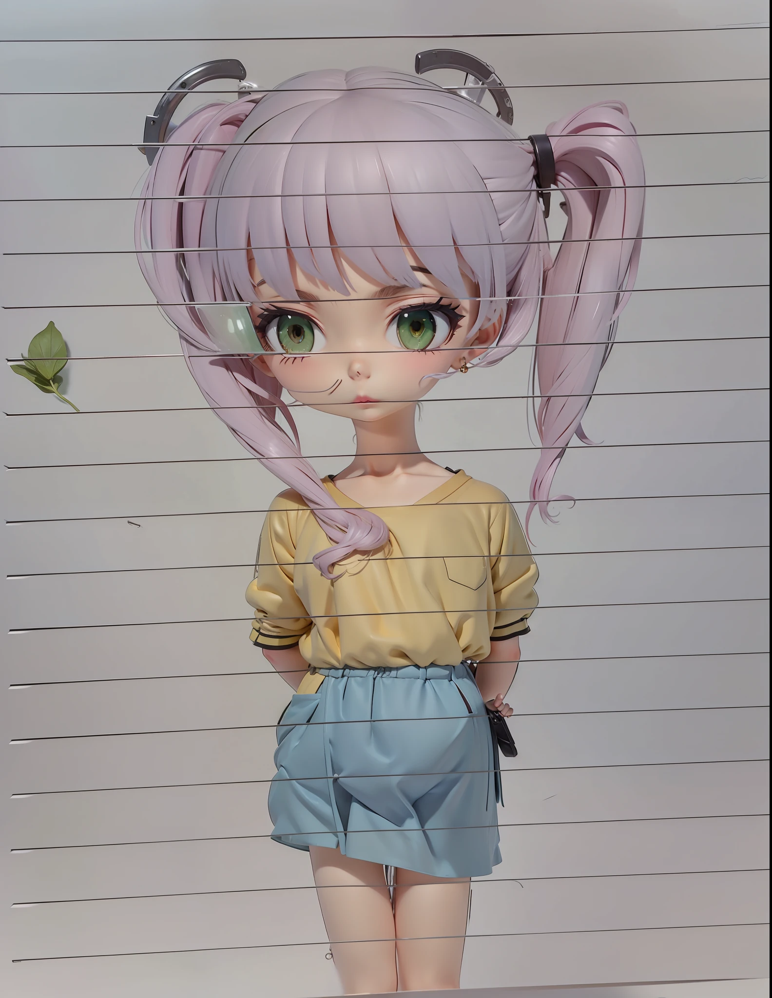 Estilo anime, ultra realista, cabelo rosa escuro e olhos verdes, batom vermelho