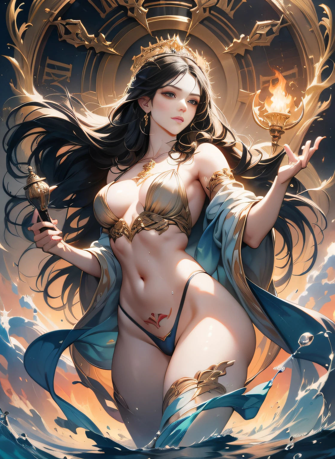 cloudy night sky storm, sunset red clouds storm cloudy, rough sea, psychedelic waves, skin and clothes wet with water, drops of water, floating bubbles, magical lights,face by tom bagshaw art station,, Moon Goddess, Full Length Figure, Contemptuous Gaze, Detailed Face, (Naked: 1.4), (See-Through Lingerie: 1.3), Gold Decoration, Black Plain Background, High Contrast, Masterpiece, Best Quality, Best Quality, Cinematic Lighting, Photorealistic,Goddess maiden, gorgeous, splashing, flame, flowing pen and ink,view of pubic hair,Goddess maiden, gorgeous, splashing, flame, flowing pen and ink,full female body, beautiful caucasian girl close-up, body in dynamic movement, oil, digital art, splash, full body,art by Sakimichan,oriental mandala tattoo, fractal background, silver and gold and bronze spirit, natural skin moistened with water, slight smile, view from below, perfect golden eyes, long curly black hair, floating antique clock, lamp ancient, splash,seductive pose, visible pubic hair, breasts visible,full body, black hair, Transparent clothing, slight smile,Jean-Baptiste Monge style, bright, beautiful , splash, Glittering , cute and adorable, filigree, , rim lighting, lights, extremely , magic, surreal, fantasy, digital art, , wlop, artgerm and james jean,floating antique clock, lamp ancient, splash,floating antique clock,face by tom bagshaw art station, view from below,