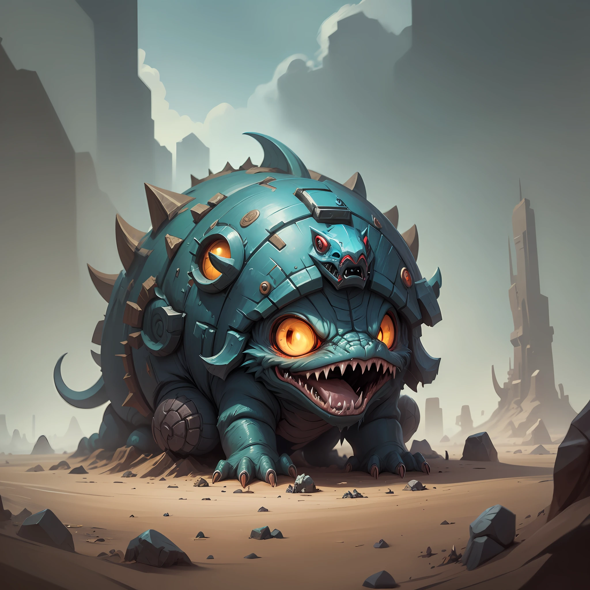 best qualtiy，tmasterpiece，Need，（（Sealed wasteland punk creatures）），guarding，supporting，Hearthstone painting style，Funny expressions，Complex structures，Red and blue color scheme，Non-human（Soil attribute 1.2），Flattening（1.4），Textured，Dark simple background --auto --s2
