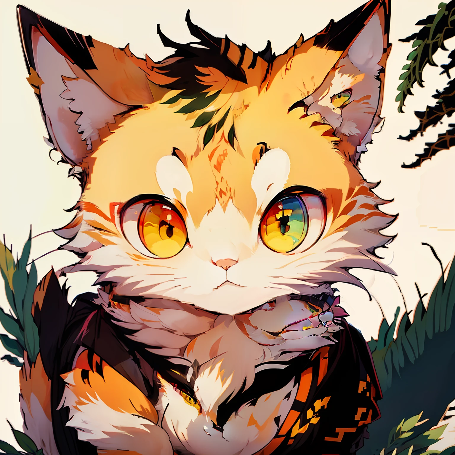 gato anime, arte detalhada, gato laranja, olhos vermelhos e brilhantes, pintura digital adoravel, foco no rosto, black bandana on head with ears out, kawaii retrato, olhos grandes, arte anime digital olhando para o telespectador fixamente, pintura adoravel, gato pelo laranja, gato rajado laranja, cores vivas, kawaii, olhos grandes, olhos brilhantes e grandes