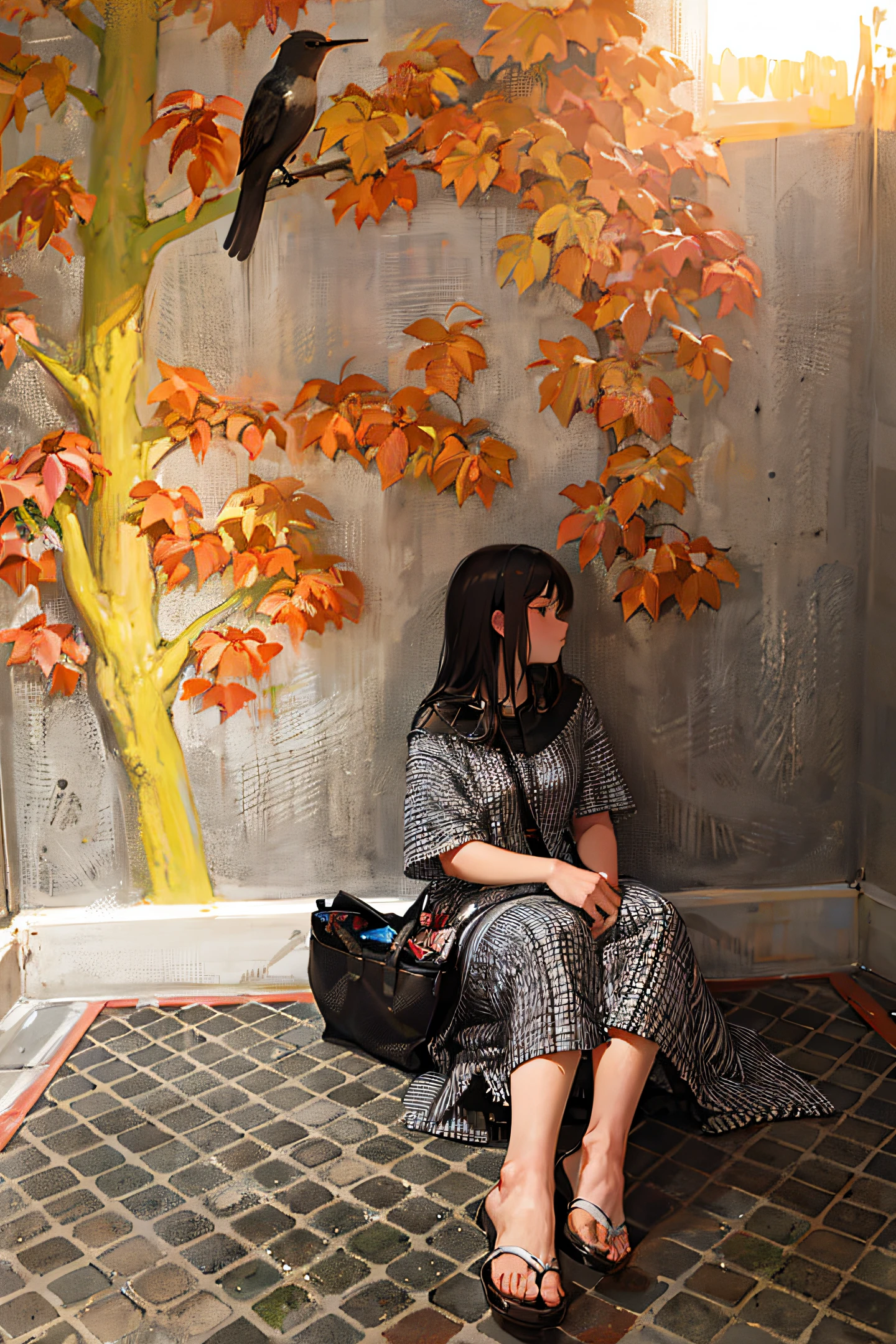 A girl sitting under a tree