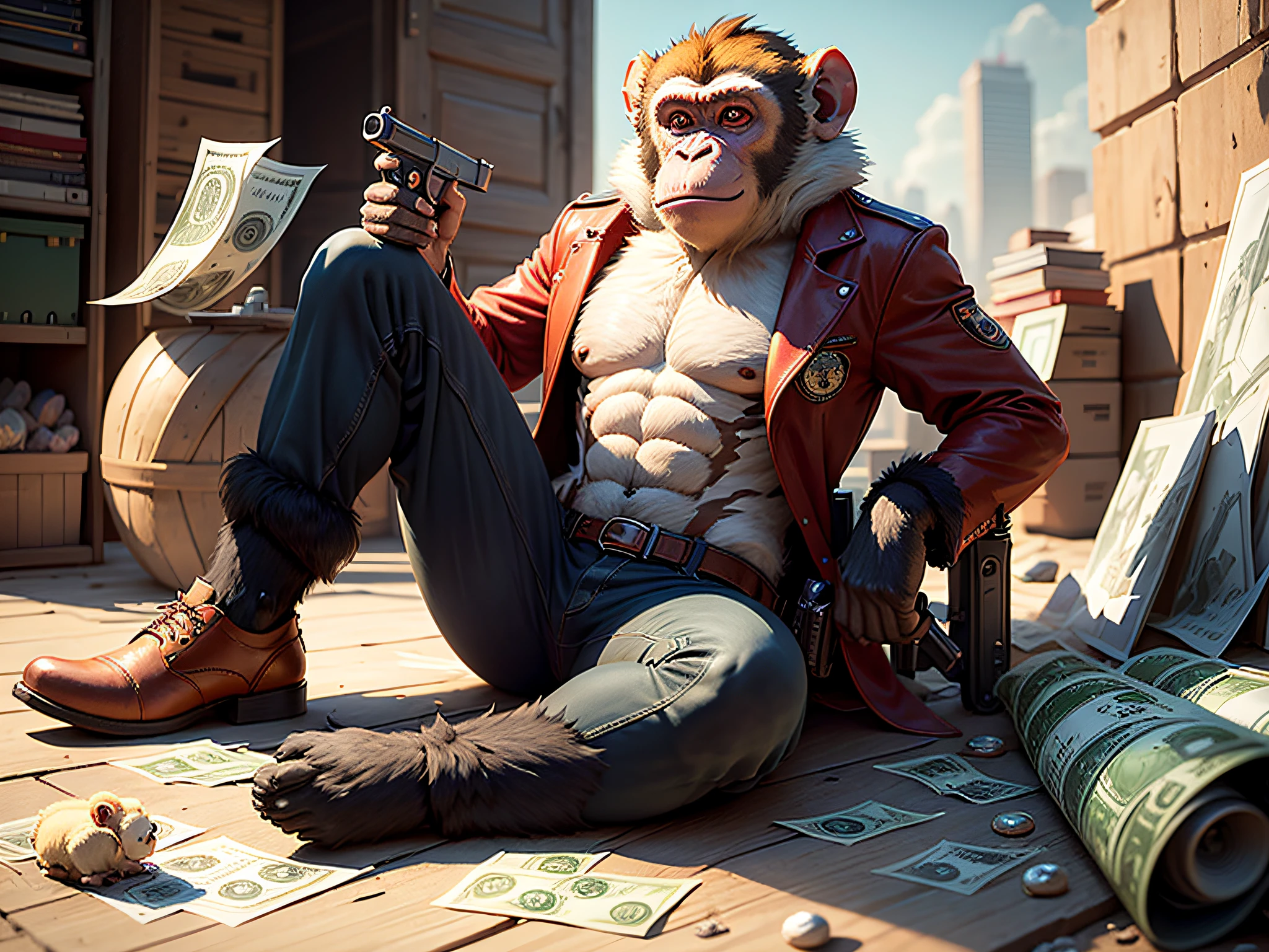 monkey with money and gun --auto