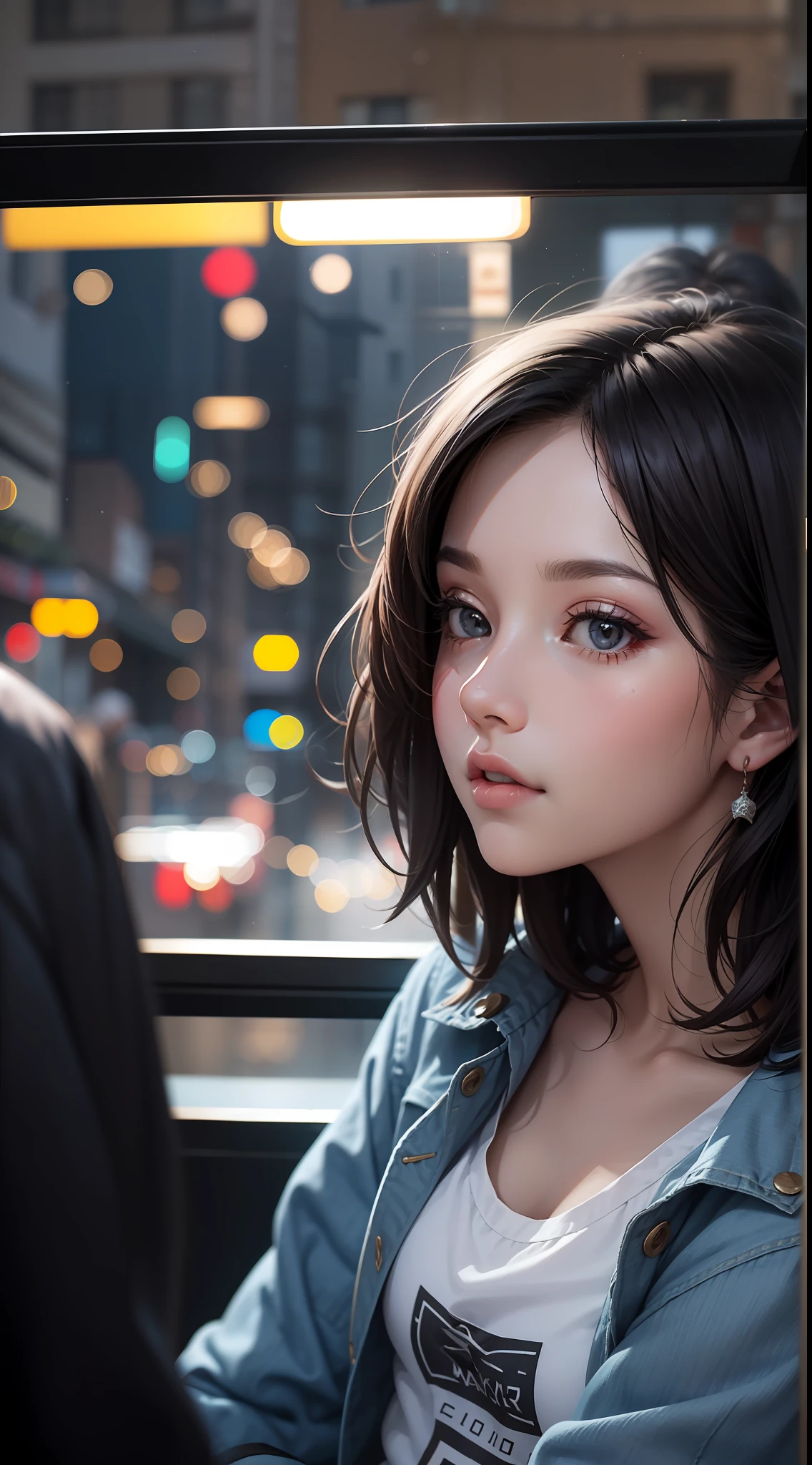 tmasterpiece,Best quality at best,highers,1girll,beauitful face,((best qualtiy)), ((tmasterpiece)), (A detailed:1.4),((full bodyesbian)),Enhanced dynamic perspective,(beautiful sexy girl,short detailed hair,Denim long skirt,Sitting in a street coffee shop,drinking a coffee),kawa,(Lunette de soleil),Come to me,Future sci-fi city street,Egg-shaped building,((Lateral face)),Street photography,Bright colors,nighttime scene,high qulity,super-fine,Detailed pubic hair,Accurate,Cinematic lighting,face_Focus,(Announcer),(NSFW)