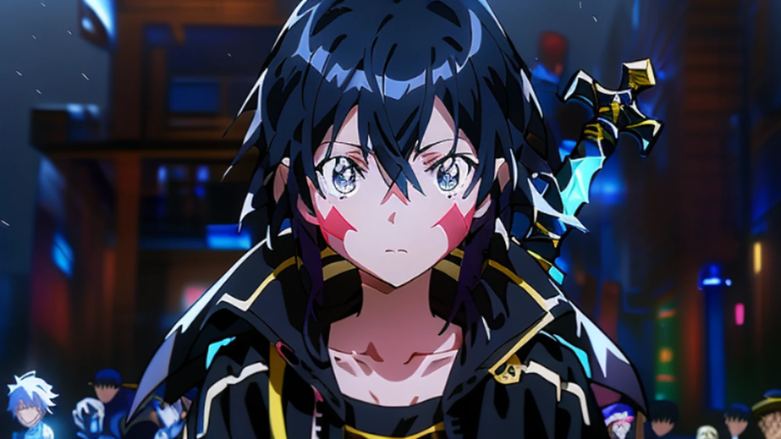 It burned violently at dawn,The sword,The scene at the end of the episode,Close-up Shot Shot,Kazuto Okada,Animated movie clock,Brilliant starry sky,《sword art online》The hero image is in ,Animation style from the 2012s,Colorful anime and manga styles,Charming young anime characters,The best picture of the moment,Magical animated stills。