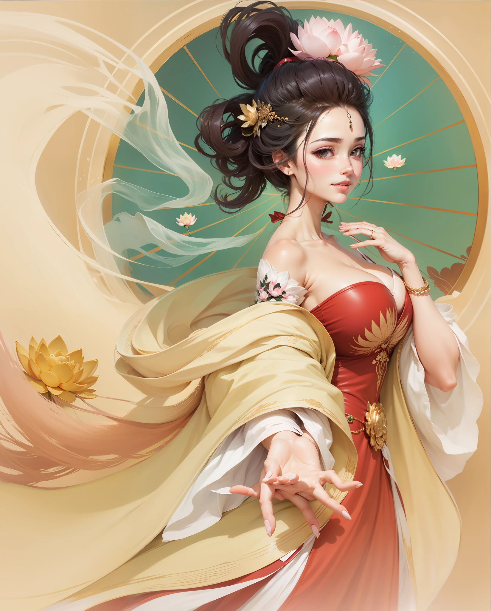 the anime, a beaut, Milo, A slight smile, blushful, hiquality, detailing, lotus, Sexually mature, big breastes
