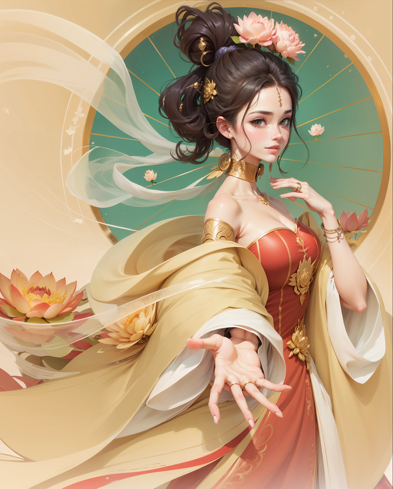the anime, a beaut, Milo, A slight smile, blushful, hiquality, detailing, lotus, Sexually mature, big breastes