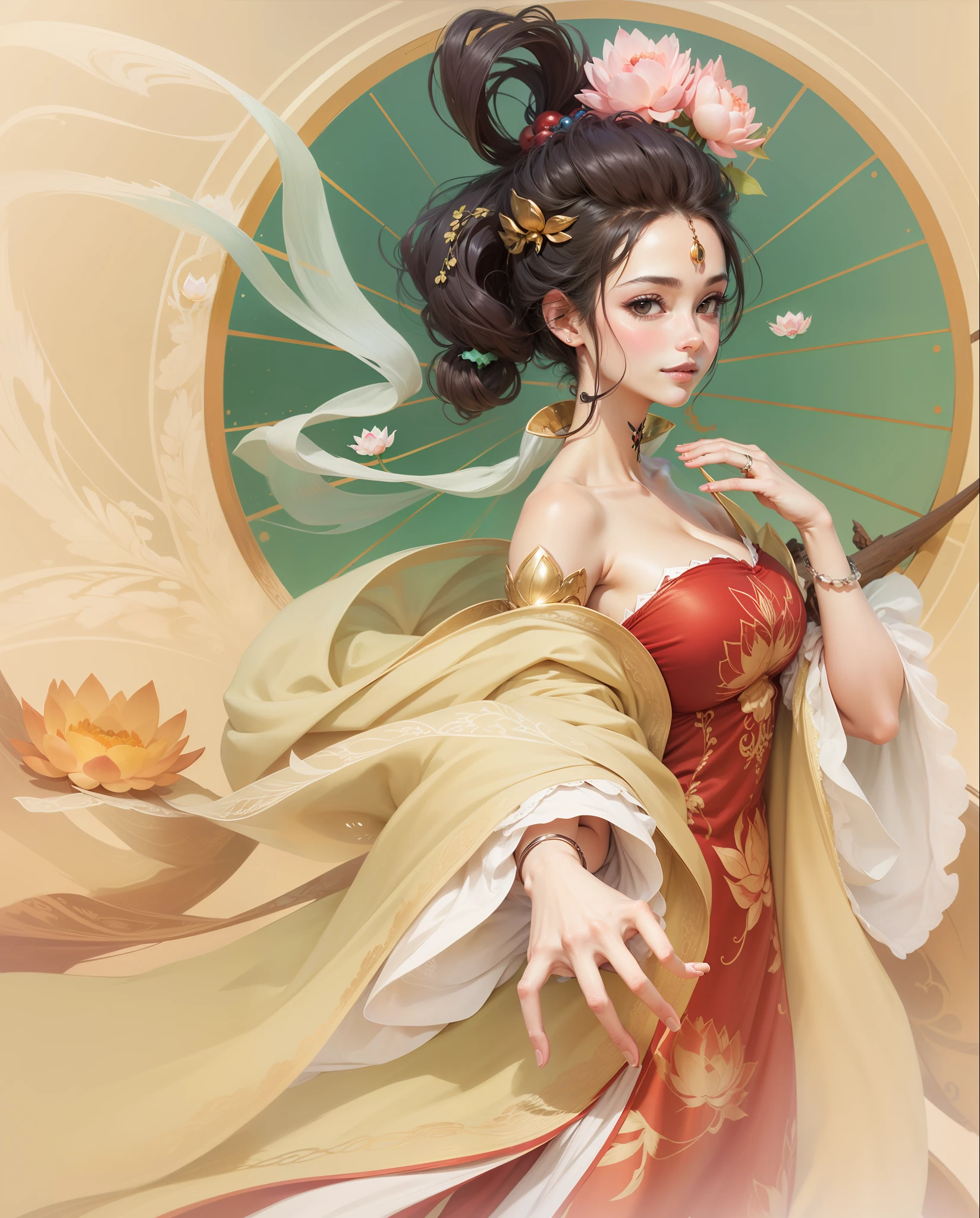 the anime, a beaut, Milo, A slight smile, blushful, hiquality, detailing, lotus, Sexually mature, big breastes