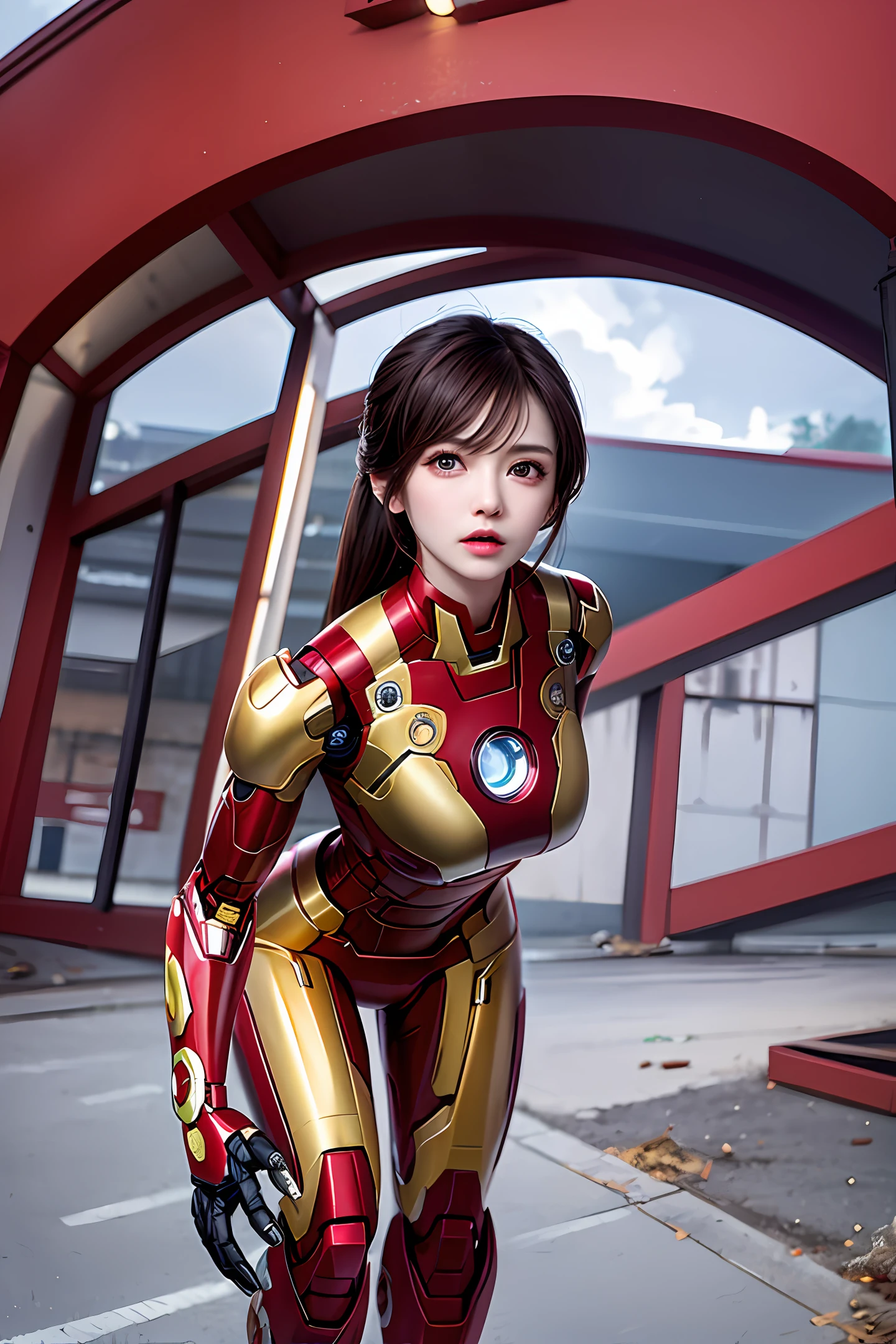 8k,realisticlying,Glamorous,The is very detailed,A 20-year-old girl,Feet with Di Li Gerba,A sexy and charming woman is inspired by Iron Man,Wearing a shiny Iron Man mech。She dresses to show sexiness and confidence,It perfectly interprets the power and charm of Iron Man。Abandoned warehouse as background,It creates a unique atmosphere,Highlight her bravery and perseverance。The cloudy sky adds a touch of tension and mystery to the entire scene。This one is high definition、High-quality images will give you a stunning visual experience,Detailed abandoned warehouses and shiny mechs will keep your eyes peeled。OC rendering,dramatic lights,Award-winning quality