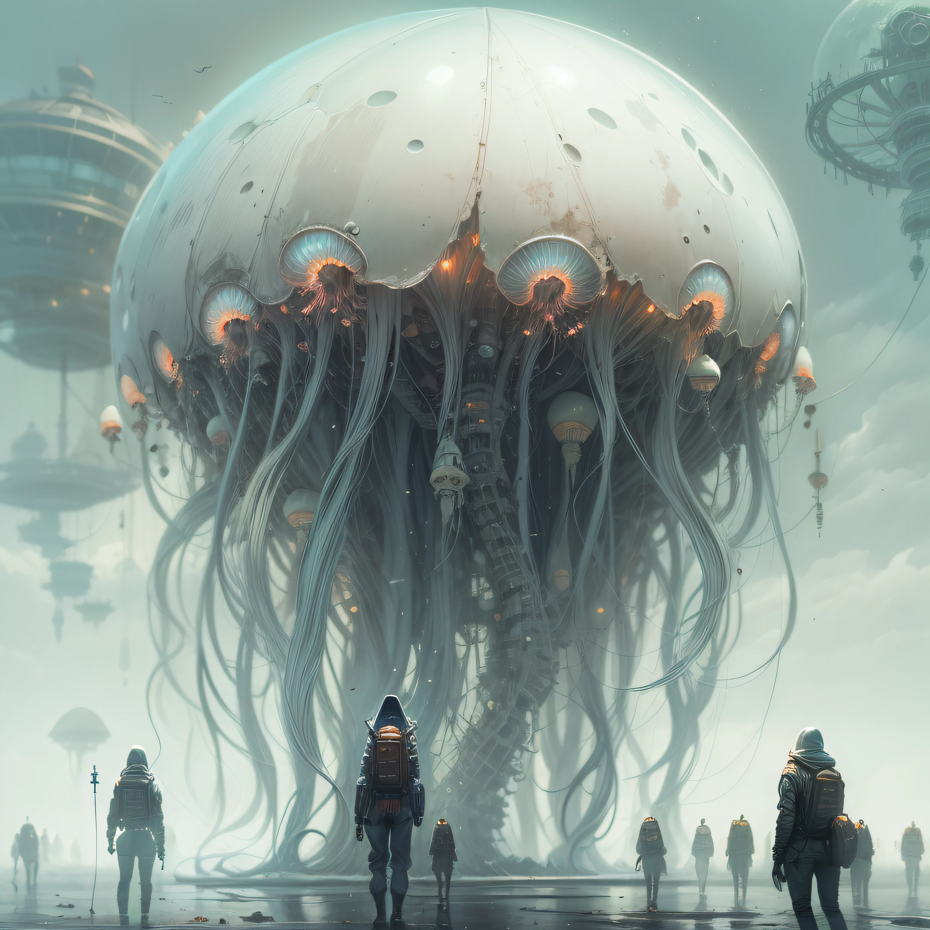Insanely Detailed MOTHER SHIPS OF THE ALIENS INVASION Biomechanical JELLYFISH MADE OF WHITE PALE SLIME, Painting By Ismail_Inceoglu Tom Bagshaw Dan Witz CGSociety Fantasy Art 4K