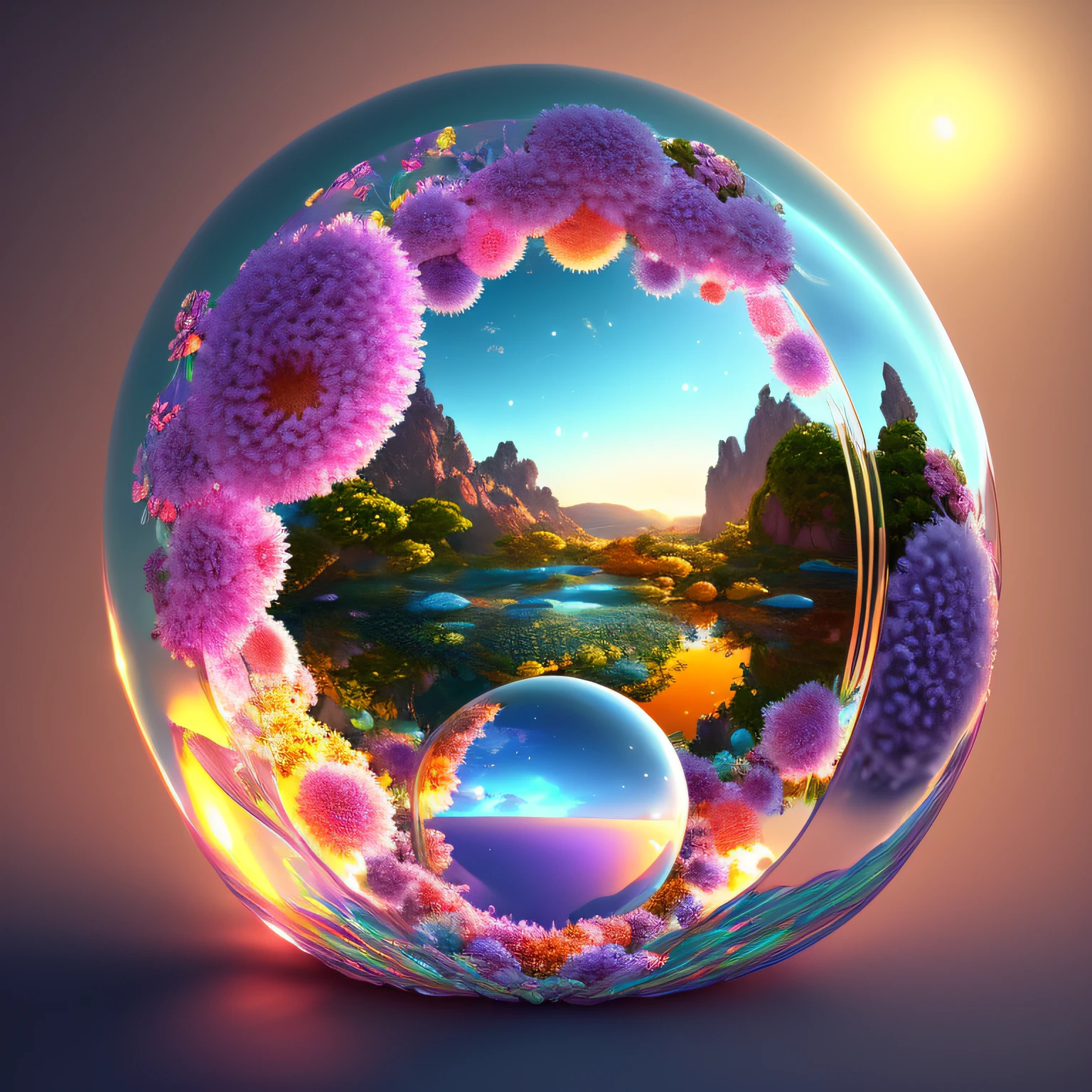 cute and adorable microscopic floral biomimesis inside a bubble, mandelbrot set, 3d render, fractals, vivid, fantasy, dream like, surrealism, intricate, insanely detailed, global illumination, hdr,8k --auto