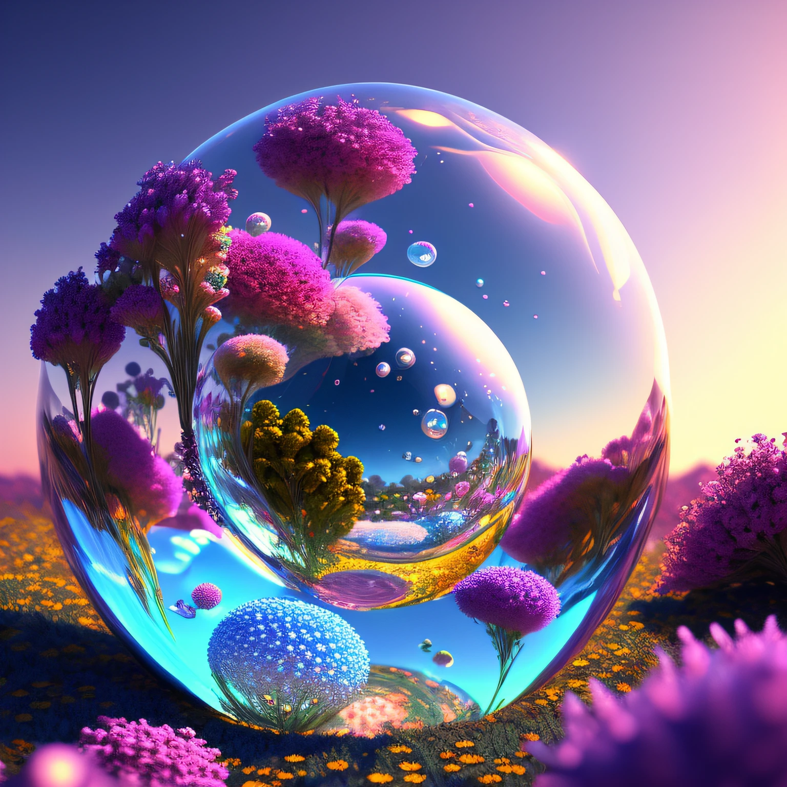 cute and adorable microscopic floral biomimesis inside a bubble, mandelbrot set, 3d render, fractals, vivid, fantasy, dream like, surrealism, intricate, insanely detailed, global illumination, hdr,8k --auto