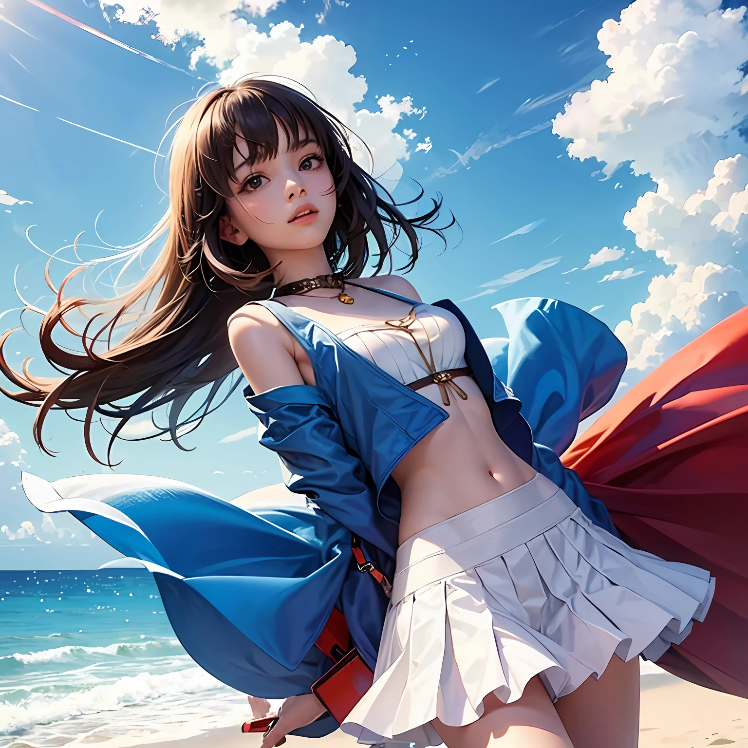 teens girl，look up to，beachside，Flying skirts，Best quality at best --auto