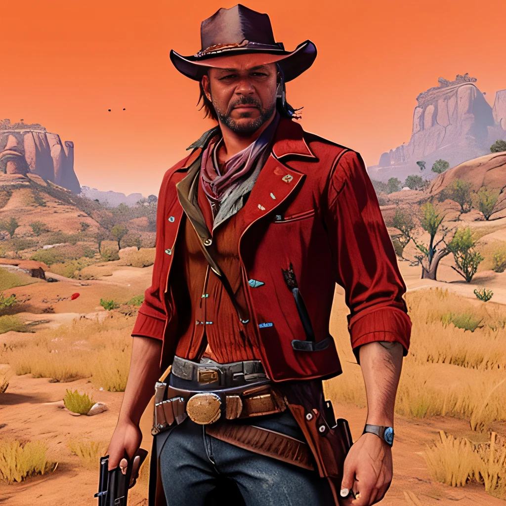 um close up de um homem com uma roupa de cowboy segurando uma arma, [ mortos vermelhos ], RDR 2 Mod |, Pistoleiro ocidental, Jessé McCree, Roupas ocidentais, Arthur Morgan, Em Red Dead Redemption 2, red dead redemption2, red dead redemption 2, Em Red Dead Redemntion 2, estilo de arte mortos vermelhos redemption, Velho Oeste, Velho Oeste