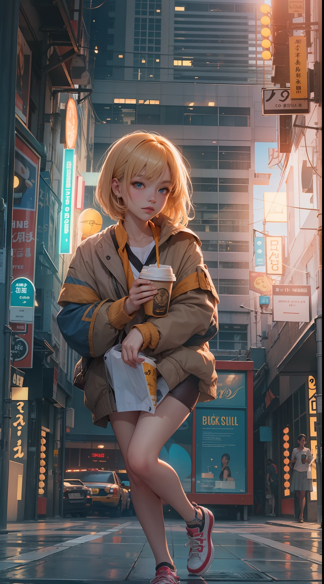 tmasterpiece,Best quality at best,highers,1girll,beauitful face,((best qualtiy)), ((tmasterpiece)), (A detailed:1.4),((full bodyesbian)),Enhanced dynamic perspective,(beautiful sexy girl,short detailed hair,Denim long skirt,Sitting in a street coffee shop,drinking a coffee),kawa,(Lunette de soleil),Come to me,Future sci-fi city street,Egg-shaped building,((Lateral face)),Street photography,Bright colors,nighttime scene,high qulity,super-fine,Detailed pubic hair,Accurate,Cinematic lighting,face_Focus,(Announcer),(NSFW)